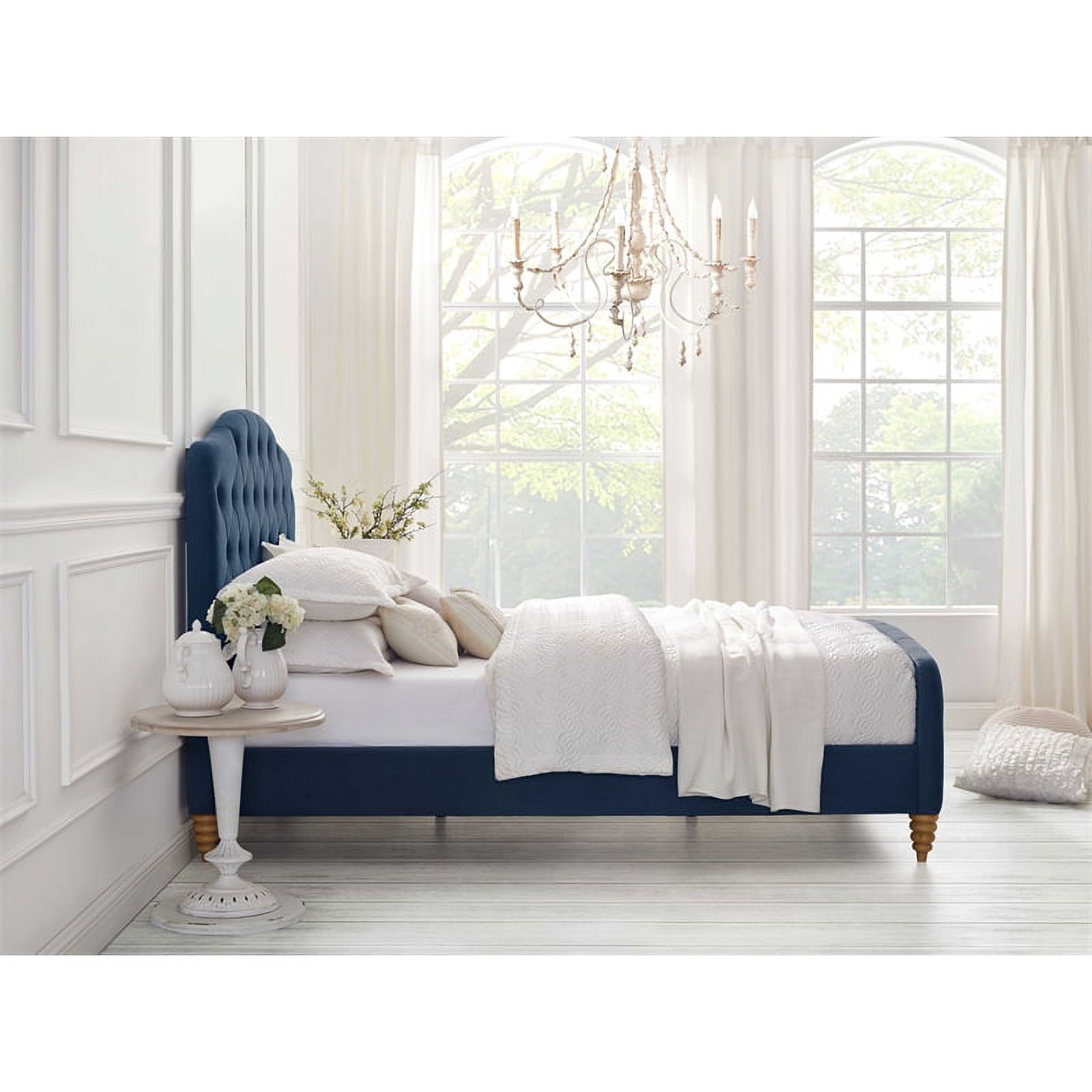 Calliope Bed Navy Velvet Twin Diamond Tufted Headboard and Footboard Upholstered