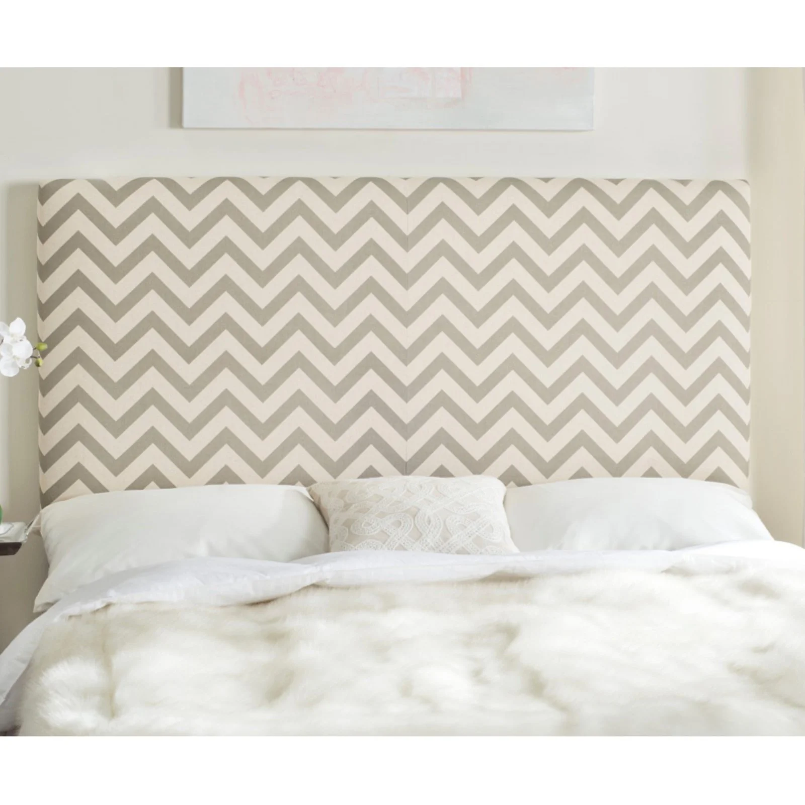 SAFAVIEH Ziggy Chevron Stripes Upholstered Headboard, Full, Black/White Zig Zag
