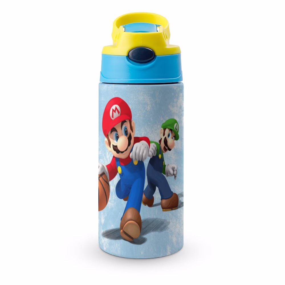Luigi Mario Kid's Insulated Water Bottle With Straw Vacuum Stainless Steel Cup Leak-Proof Children Toddler Thermoses