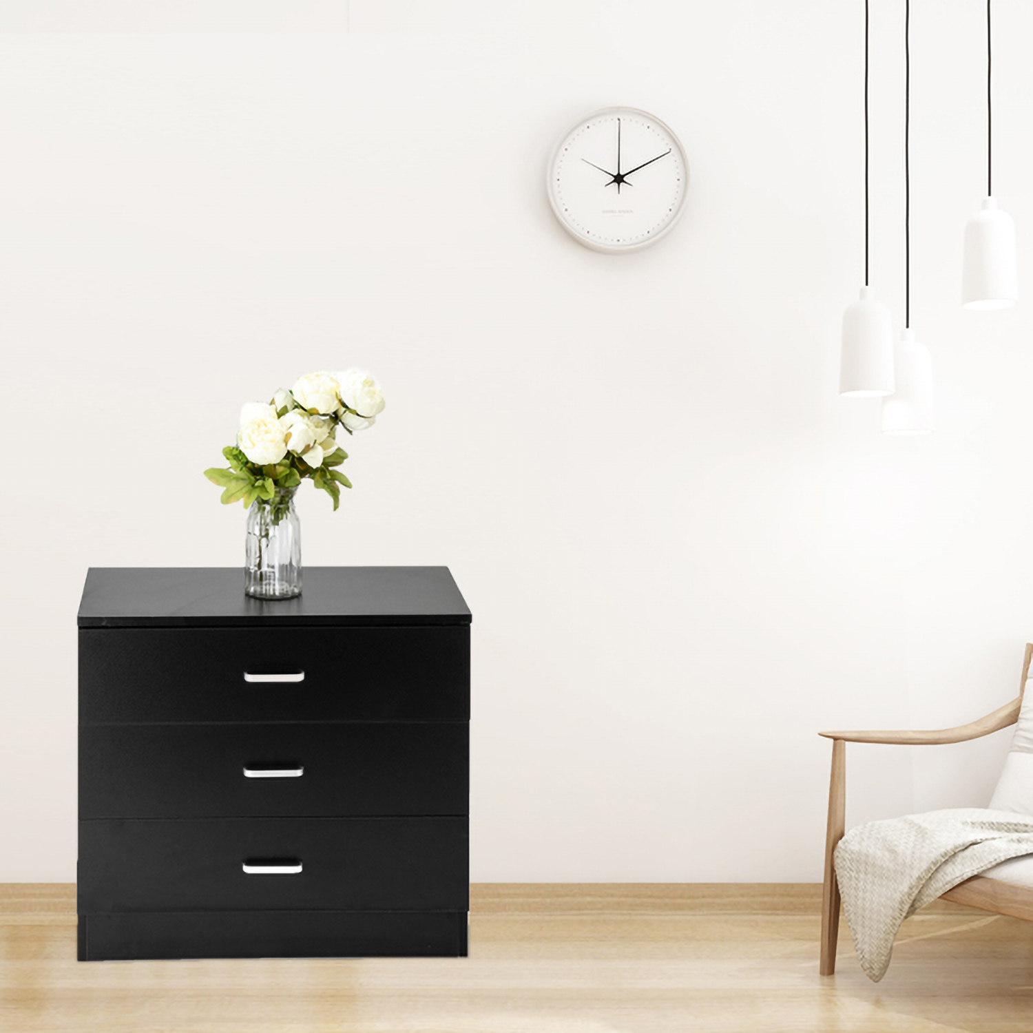 RUseeN Wood Simple 3-Drawer Dresser Black