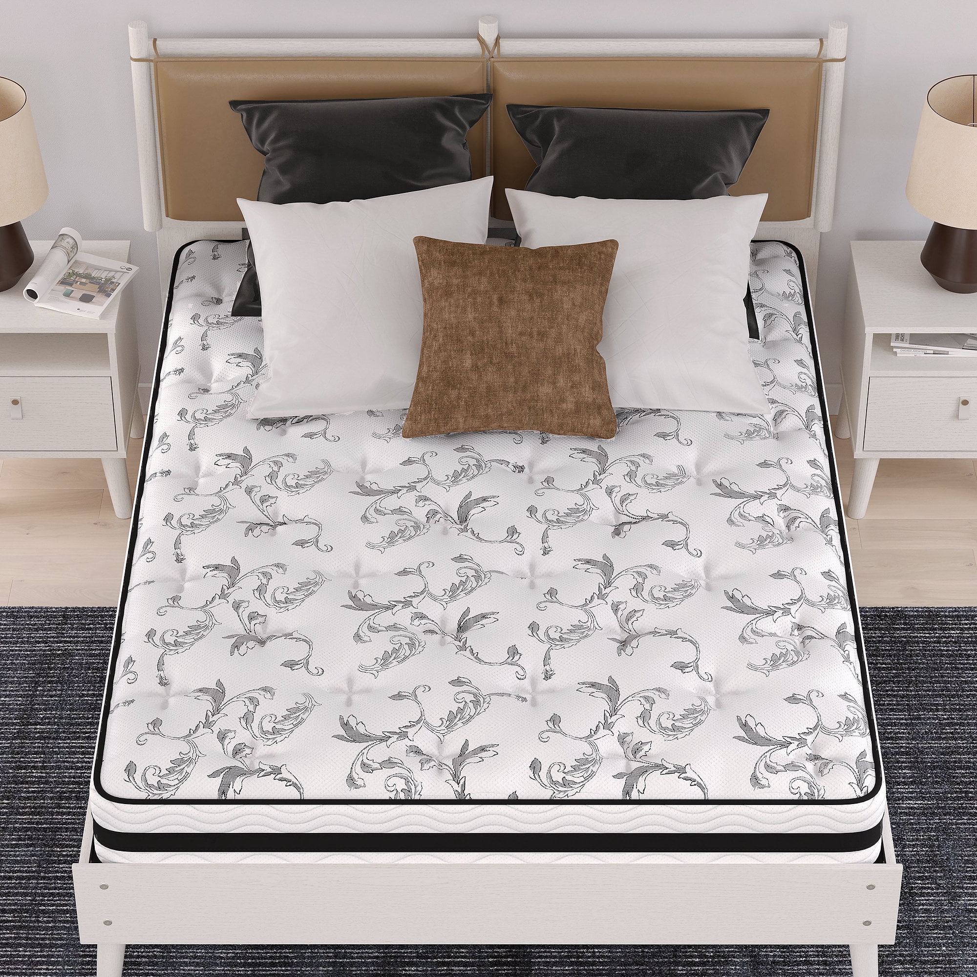 Signature Design by Ashley 8 Inch Chime Innerspring Queen Mattress in a Box, White
