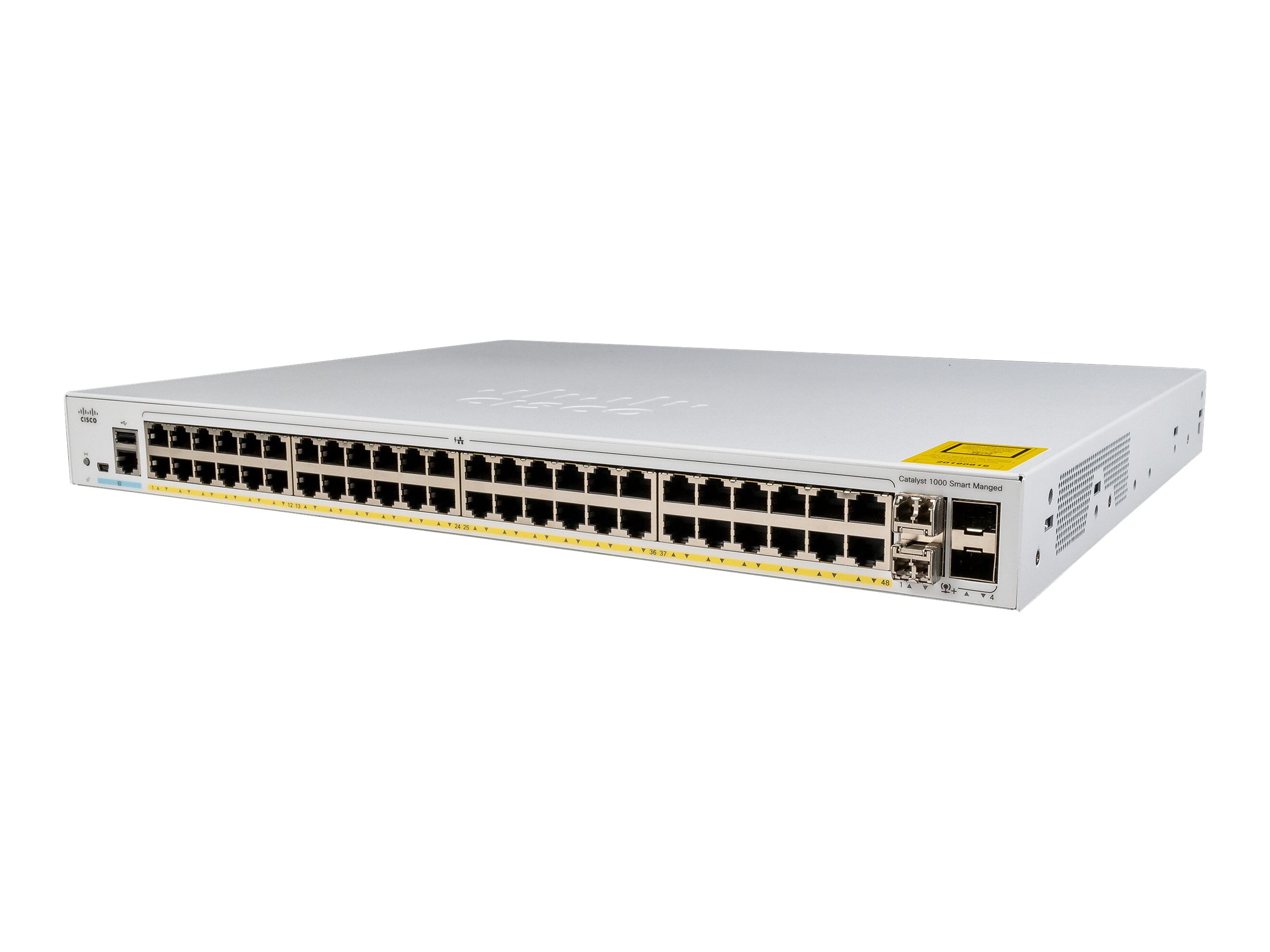 Cisco Catalyst 1000-48P-4X-L - Switch - managed - 24 x 10/100/1000 (PoE+) + 24 x 10/100/1000 + 4 x 10 Gigabit SFP+ (uplink) - rack-mountable - PoE+ (370 W)