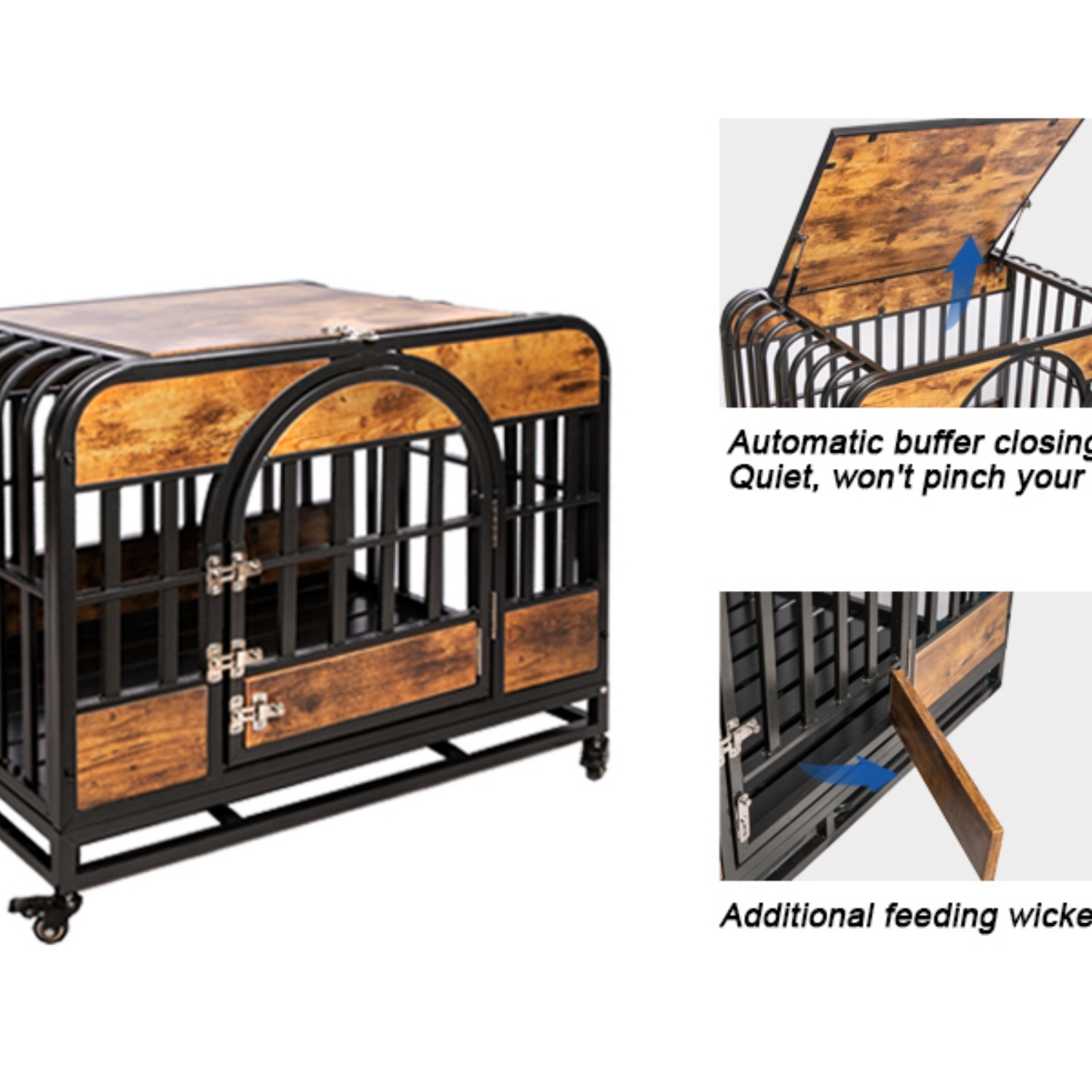 Dog Crate Furniture,46in Dog Kennel with Pull-Out Tray and Lockable Omni-Directional Wheels, Hard Steel Pipe and Heavy Duty Wooden Panel