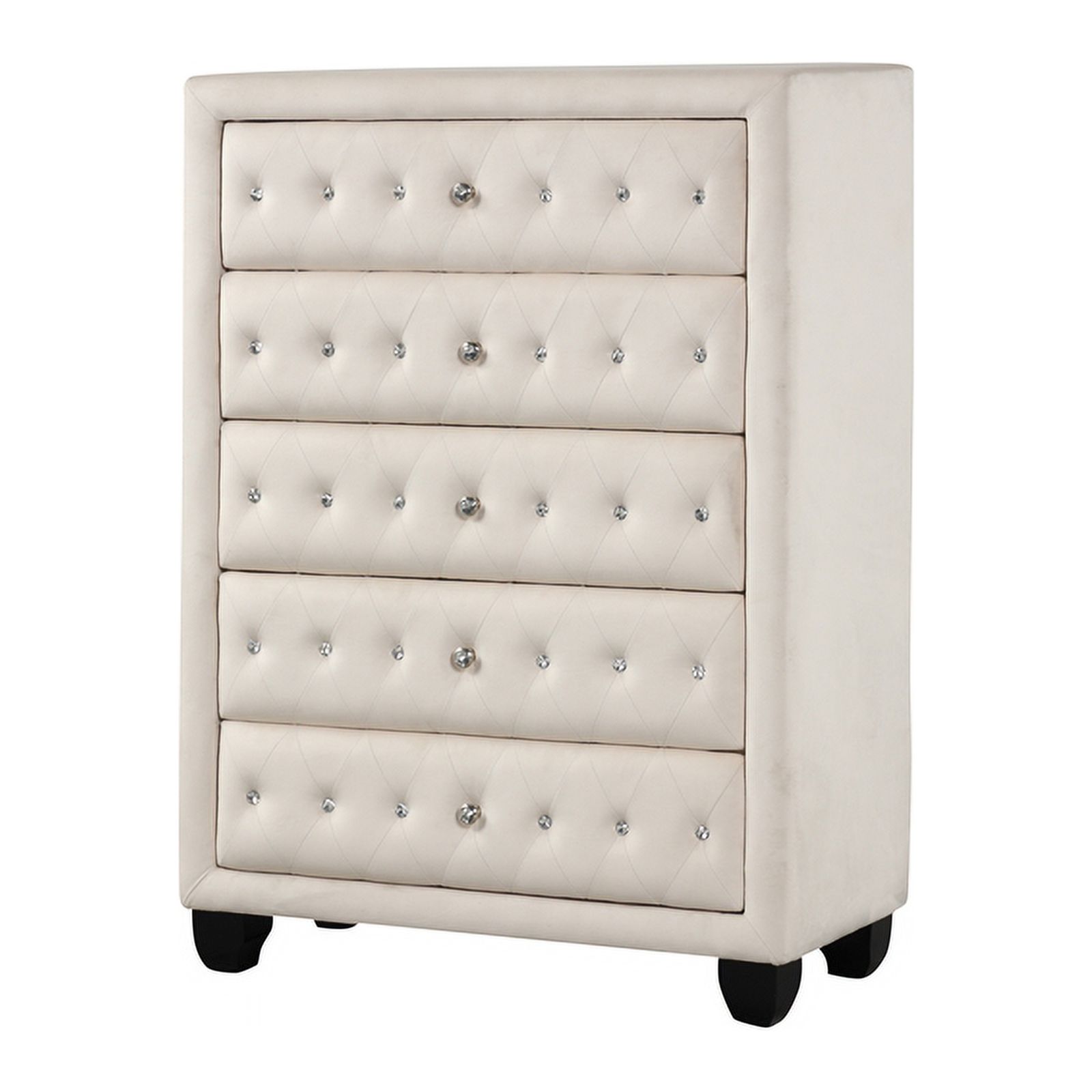 Sophia Crystal Tufted Modern style 5-Drawer Chest made with wood in Cream