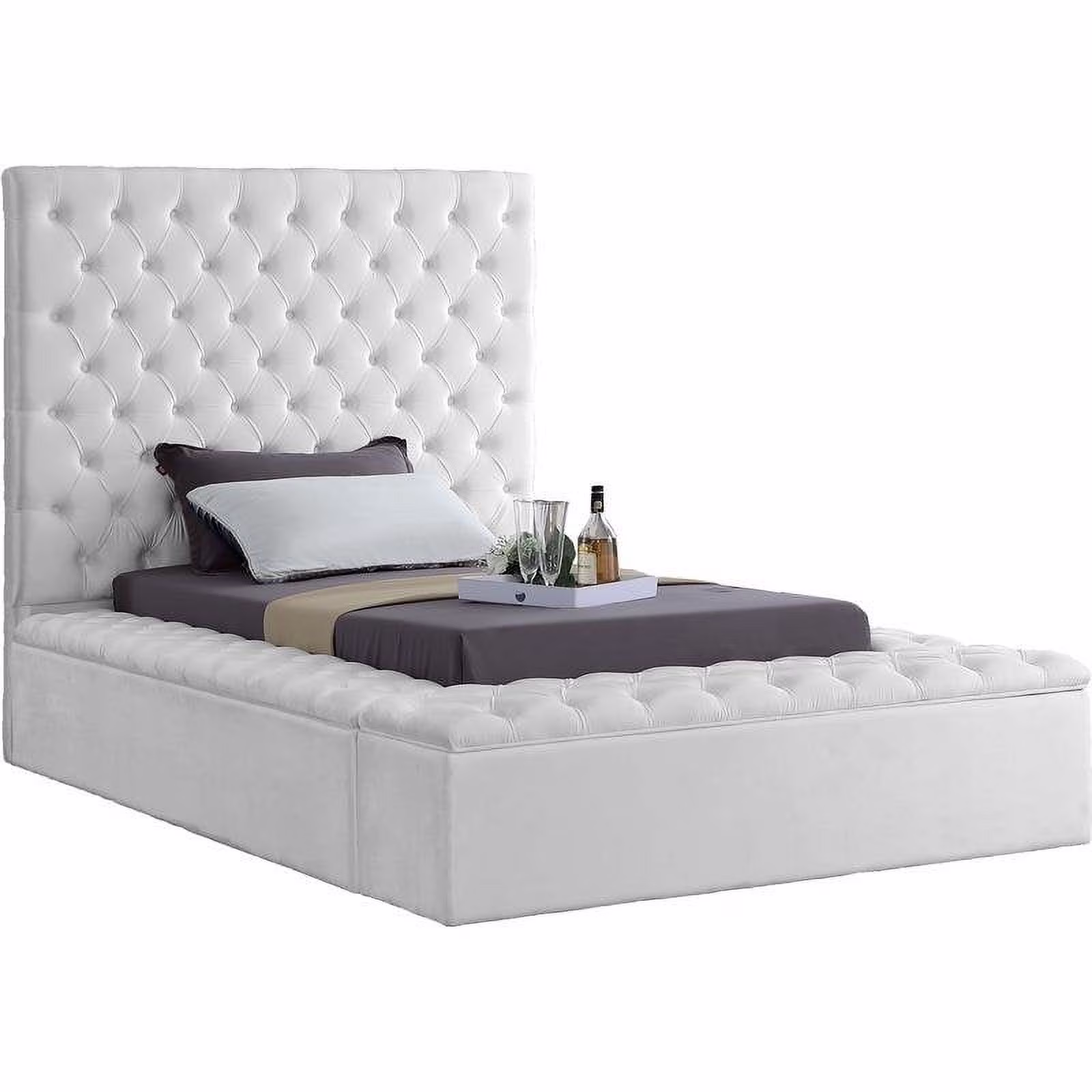 Meridian Furniture Bliss Solid Wood Tufted Velvet Twin Bed in White