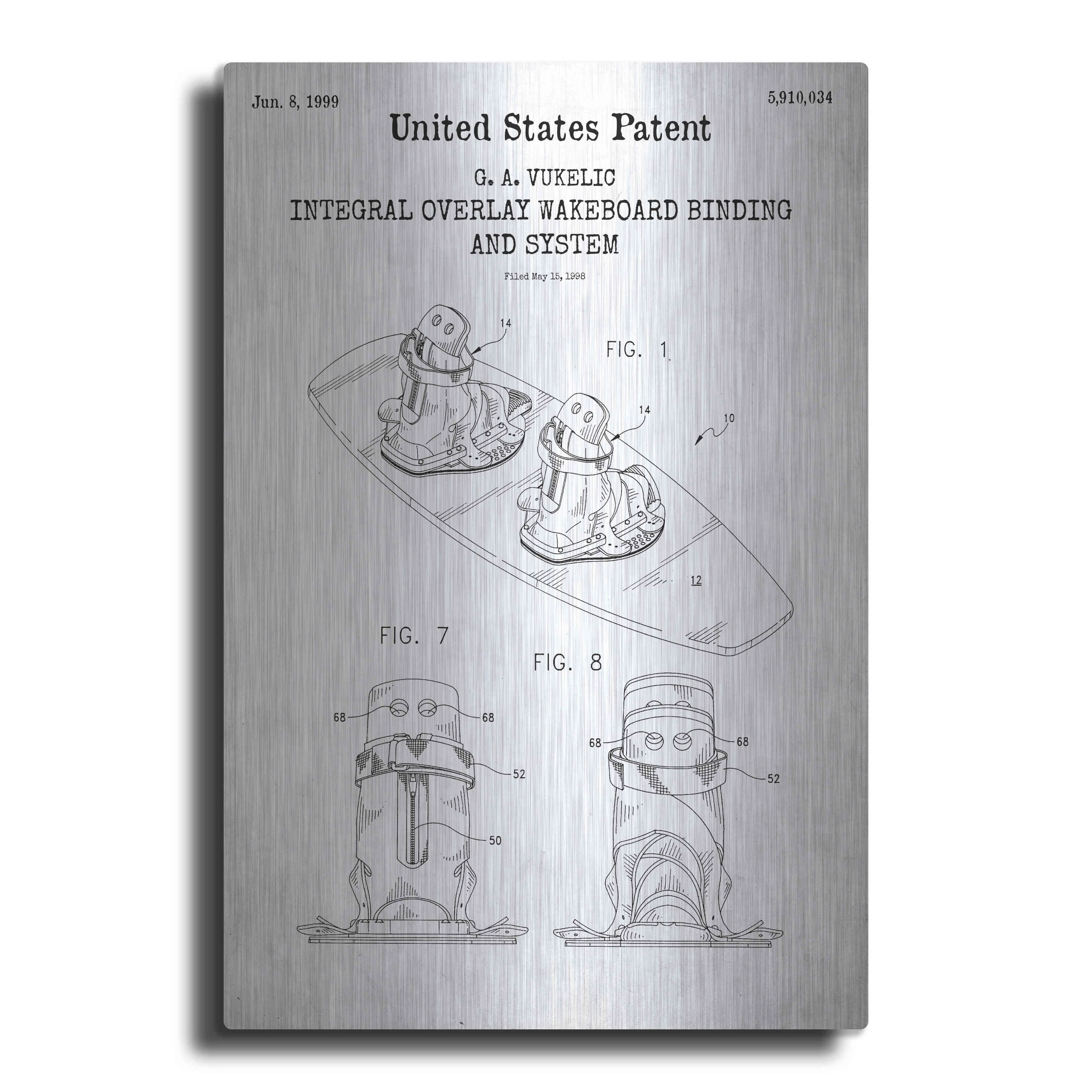 Luxe Metal Art 'Integral Overlay Wakeboard Binding and System Blueprint Patent White' Acrylic Glass Wall Art, 16