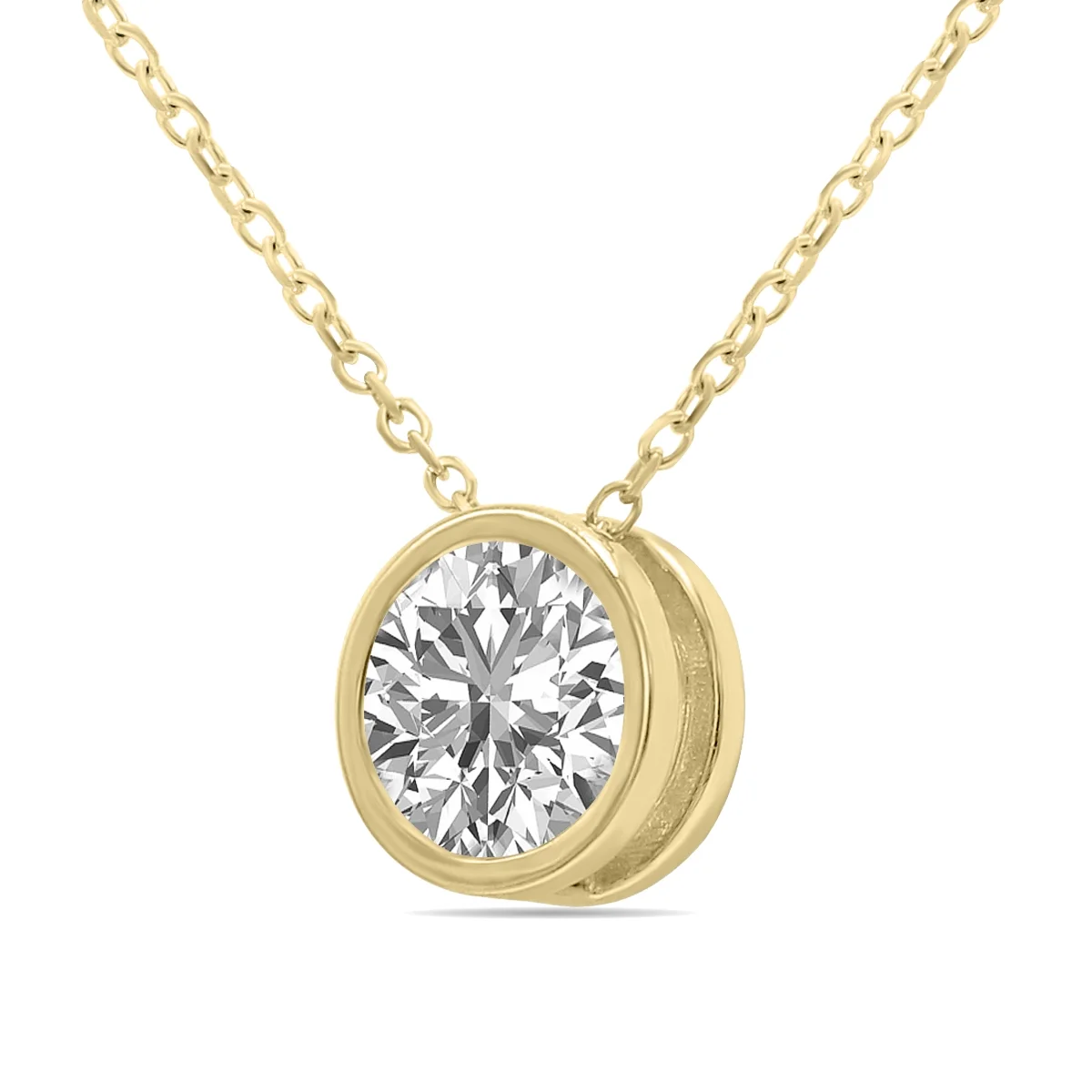 SZUL Women's Lab Grown 3/4 Carat Round Solitaire Diamond Bezel Set Pendant in 14K Yellow Gold (F-G Color, VVS1-VVS2 Clarity)