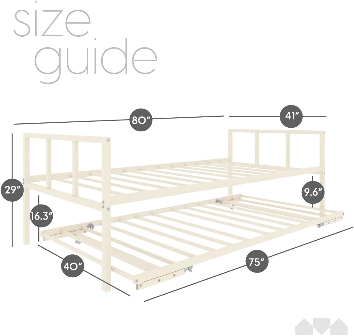 Twin Daybed and Fold- Up Trundle Set, Frame - Mattresses Sold Separately (White)