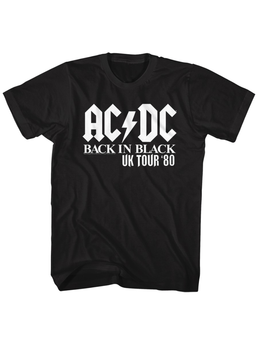 AC/DC Hard Rock Band Music Group Back in Black 1980 UK Tour Adult T-Shirt XLT