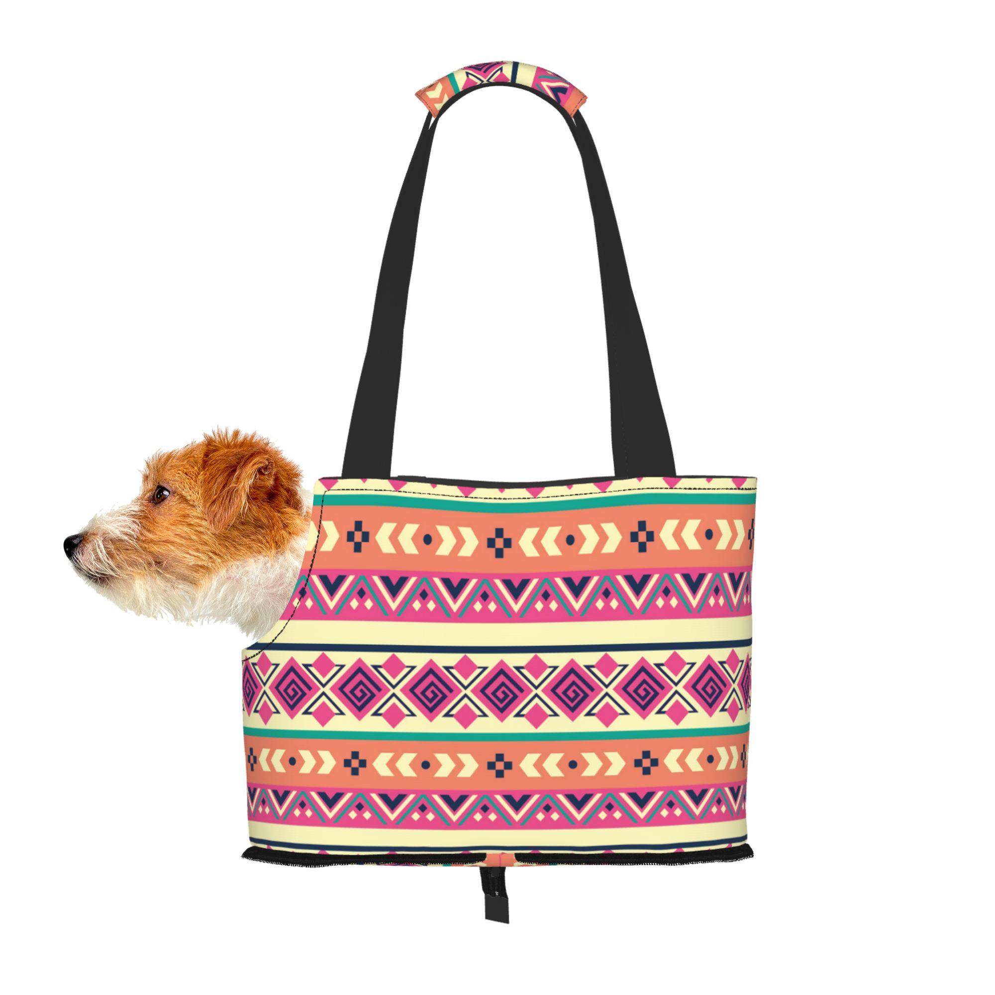 TEQUAN Foldable Dog Purse Carrier, Collapsible Vintage Southwestern Native Bohemian Prints Pet Travel Tote Bag for Small Cat Puppy, Waterproof Dog Soft-Sided Carriers