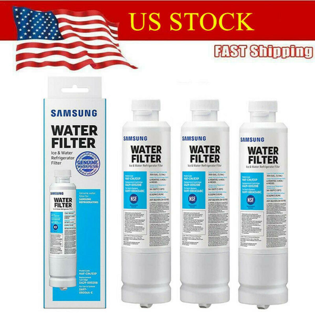 3Pcs Refrigerator Water Filter DA29-00020B HAF-CIN/EXP Samsumg Refrigerator Ice Water Filter Replacement