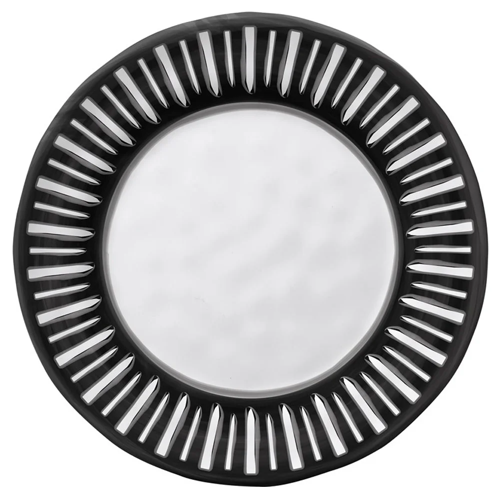 Merritt - Melamine Round Salad Plate - Black & White - Dark Rim - 8