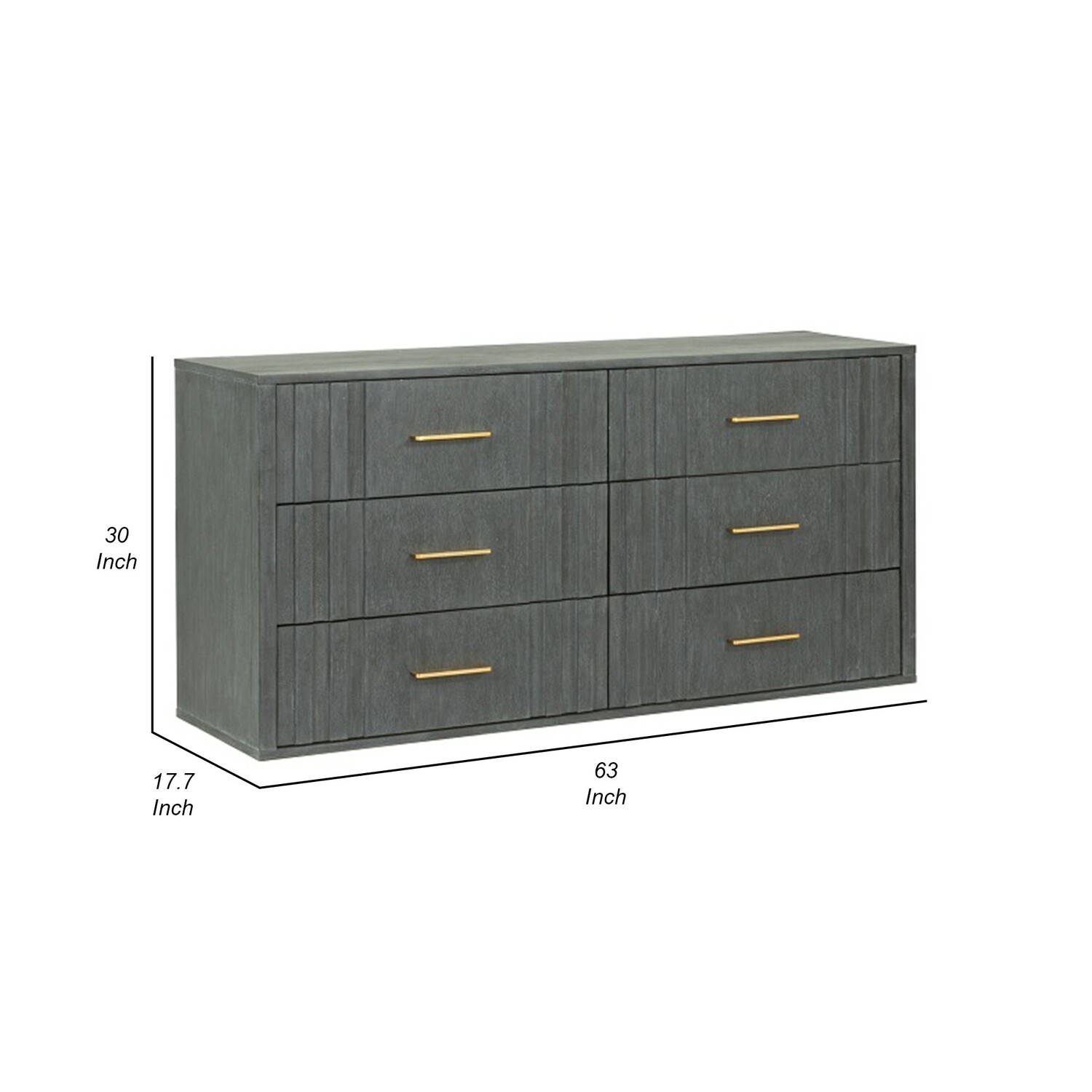 Benjara  63 in. Cid Lime Wide Dresser Chest with 6 Gliding Drawers, Gray