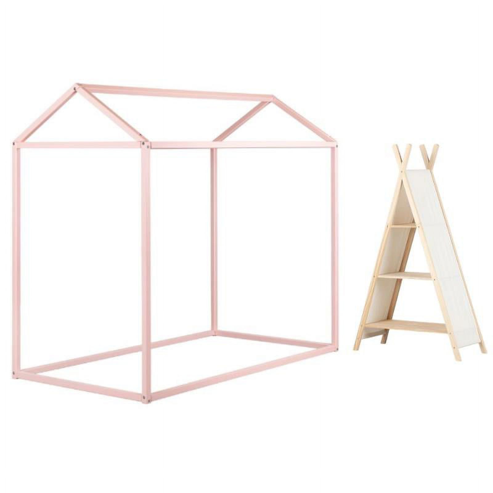Home Square 2-Piece Set with Pink House Bed and Kid Bookcase