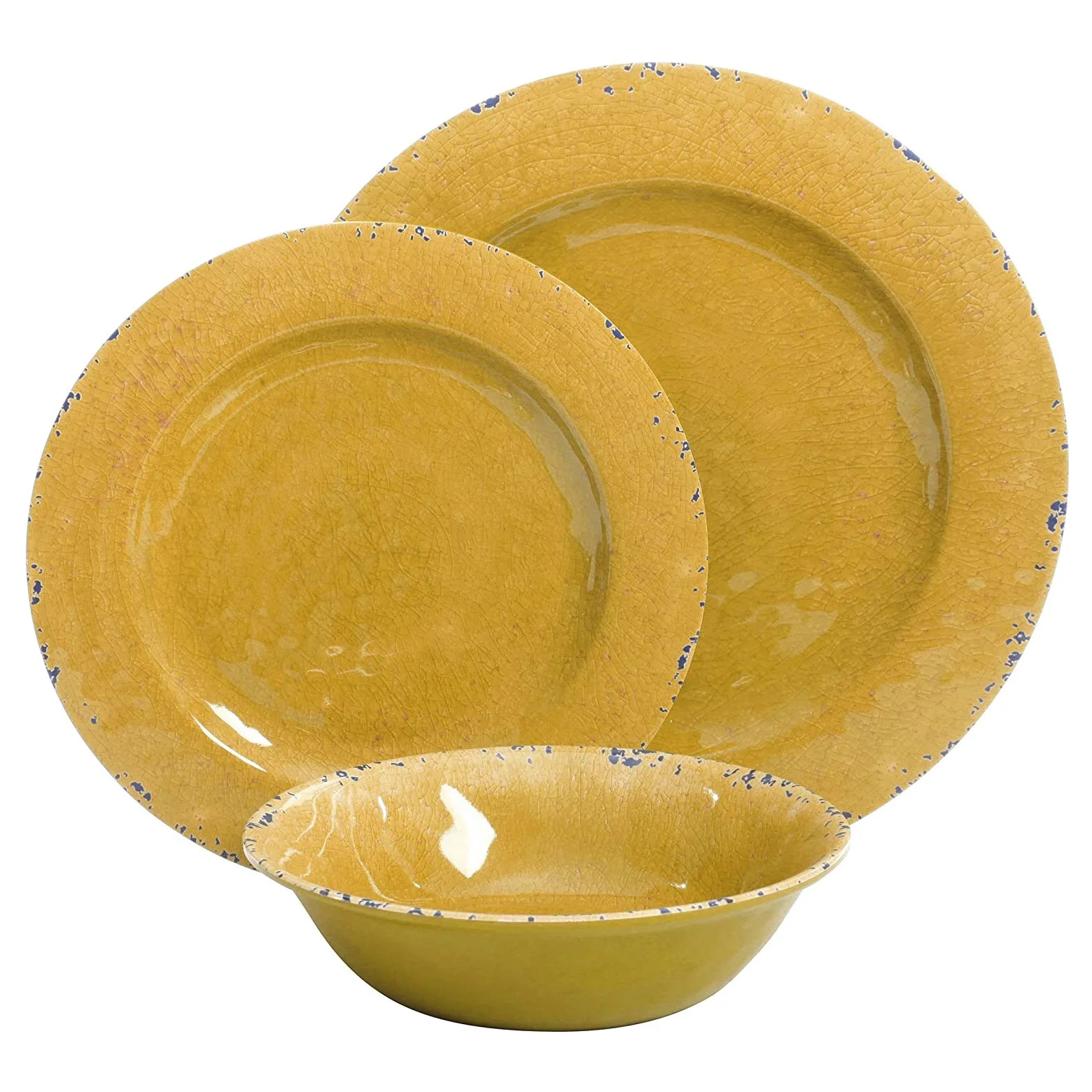 Gibson Studio Line by Laurie Gates 12 Piece Mauna Melamine Dinnerware Golden Yellow