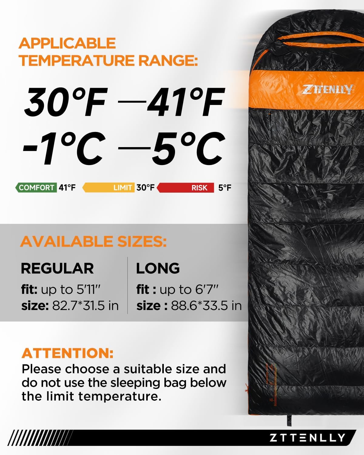 Down Sleeping Bag for Adults - Lightweight and Compact for Backpacking, Camping and Hiking - 550/600 FP, 0/20/30 Degree and 4-Season Sleeping Bag for Cold Weather