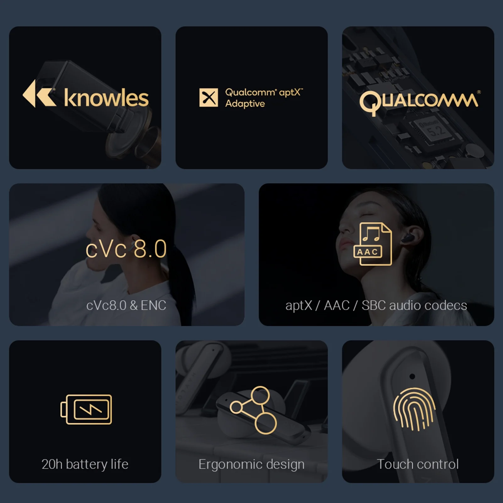 Haylou HAYLOU T60 Wireless Earbuds, Fast Charging Headphones, In-ear Headset with 310mAh Charging Box, IPX4-Waterproof Touch Control