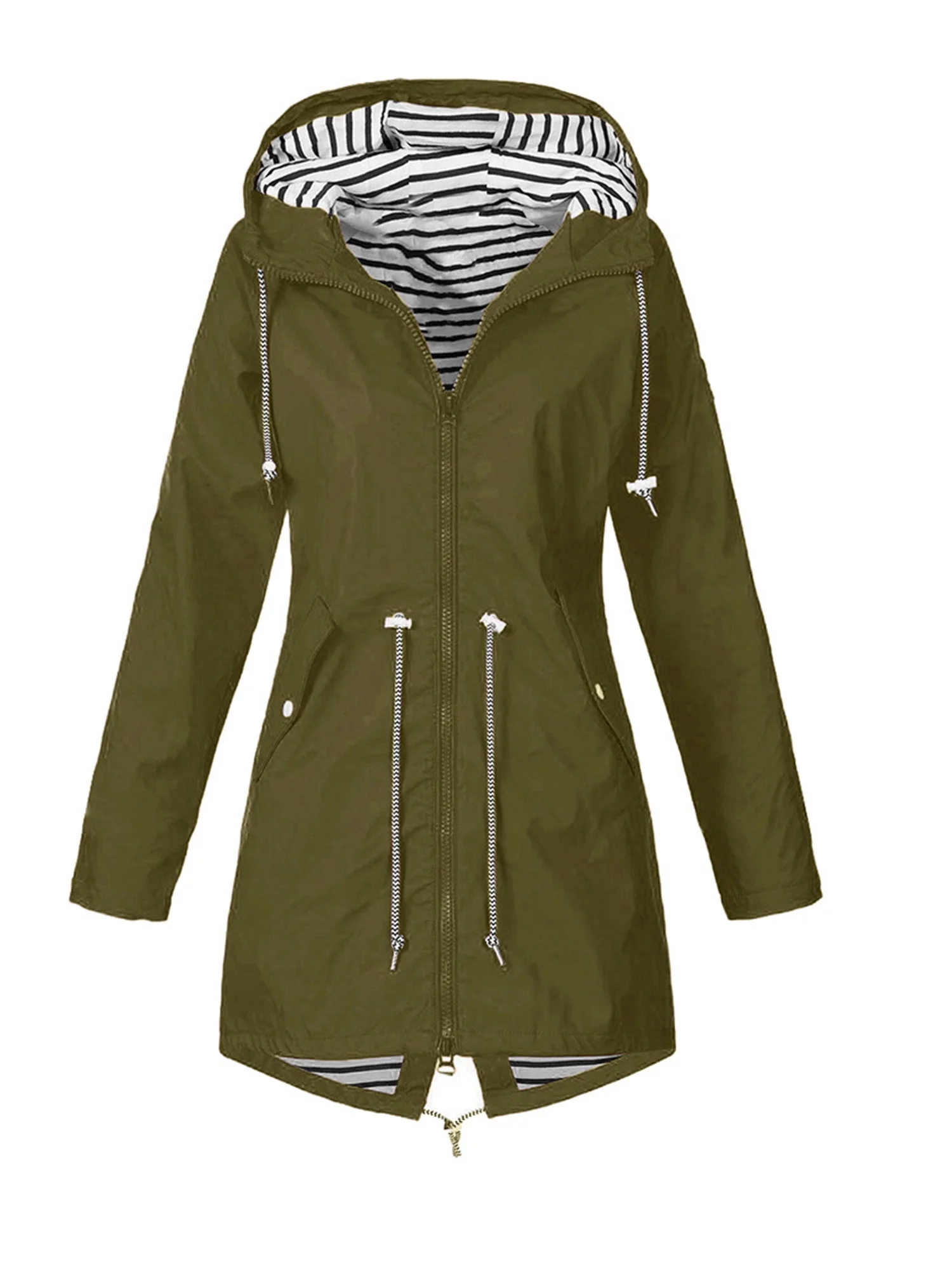 Diconna Women Rain Jackets Windbreaker Long Hooded Raincoat Zipper Coat Spring Autumn Outdoor Outwear Army green S