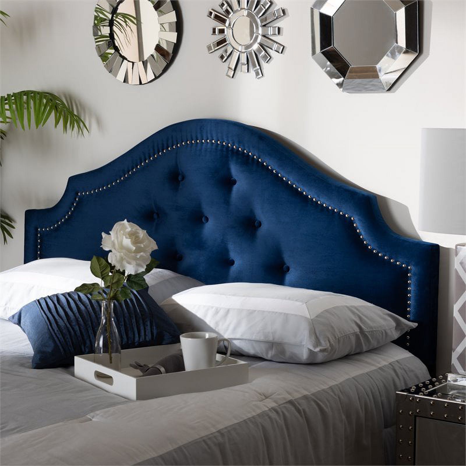 Bowery Hill Modern Velvet Tufted and Full Headboard in Royal Blue