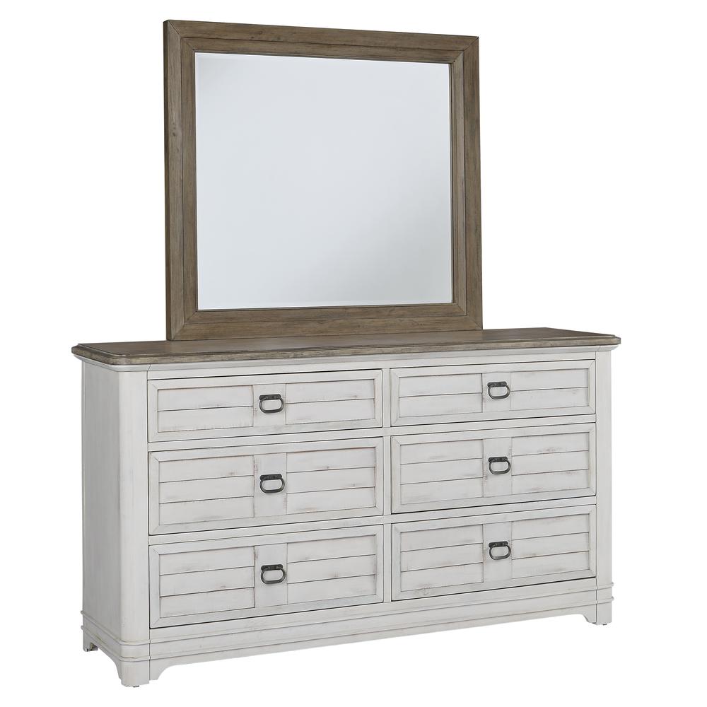 Meadowbrook White-Washed Wood Farmhouse 6-drawer Dresser and Mirror