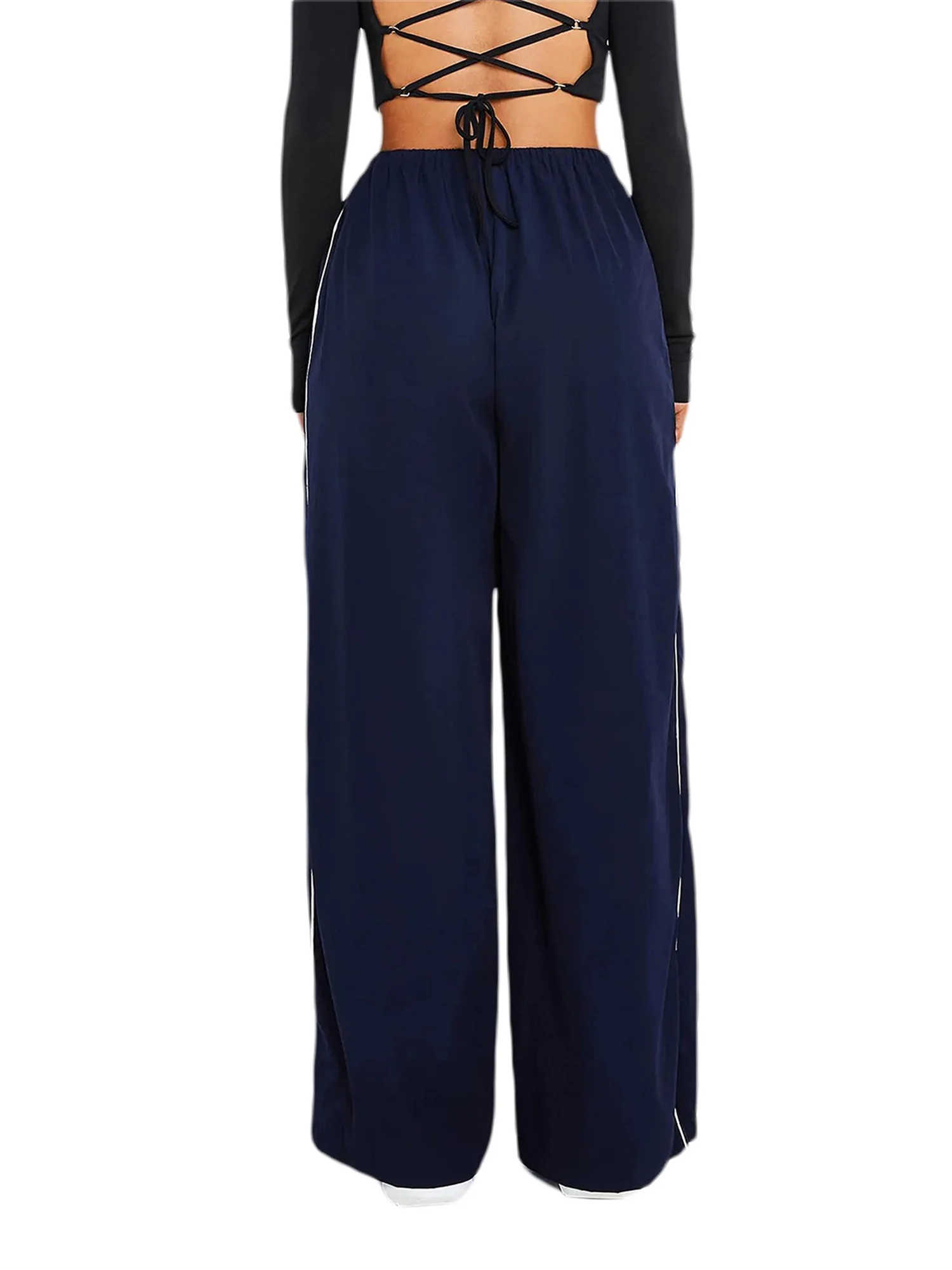 Womens Parachute Pants Cargo Trousers Elastic Waist Wide Leg Track Pants Y2k Clothing