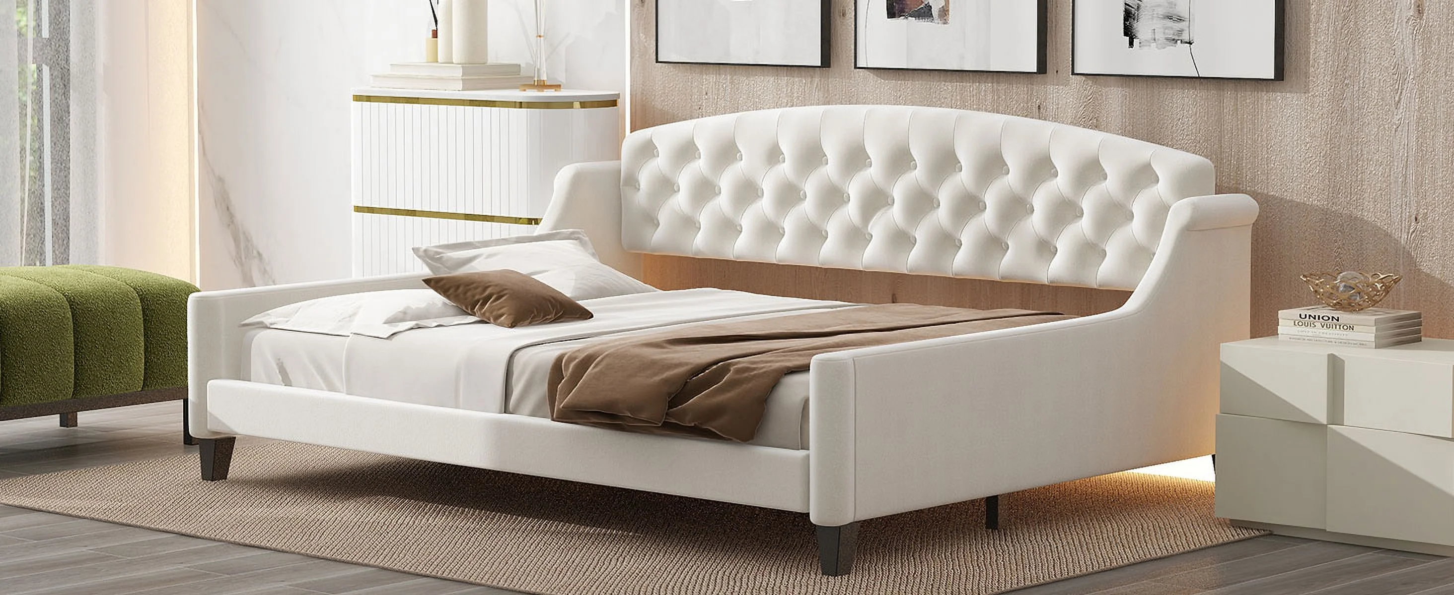 CoSoTower Modern Luxury Tufted Button Daybed, Full, Beige