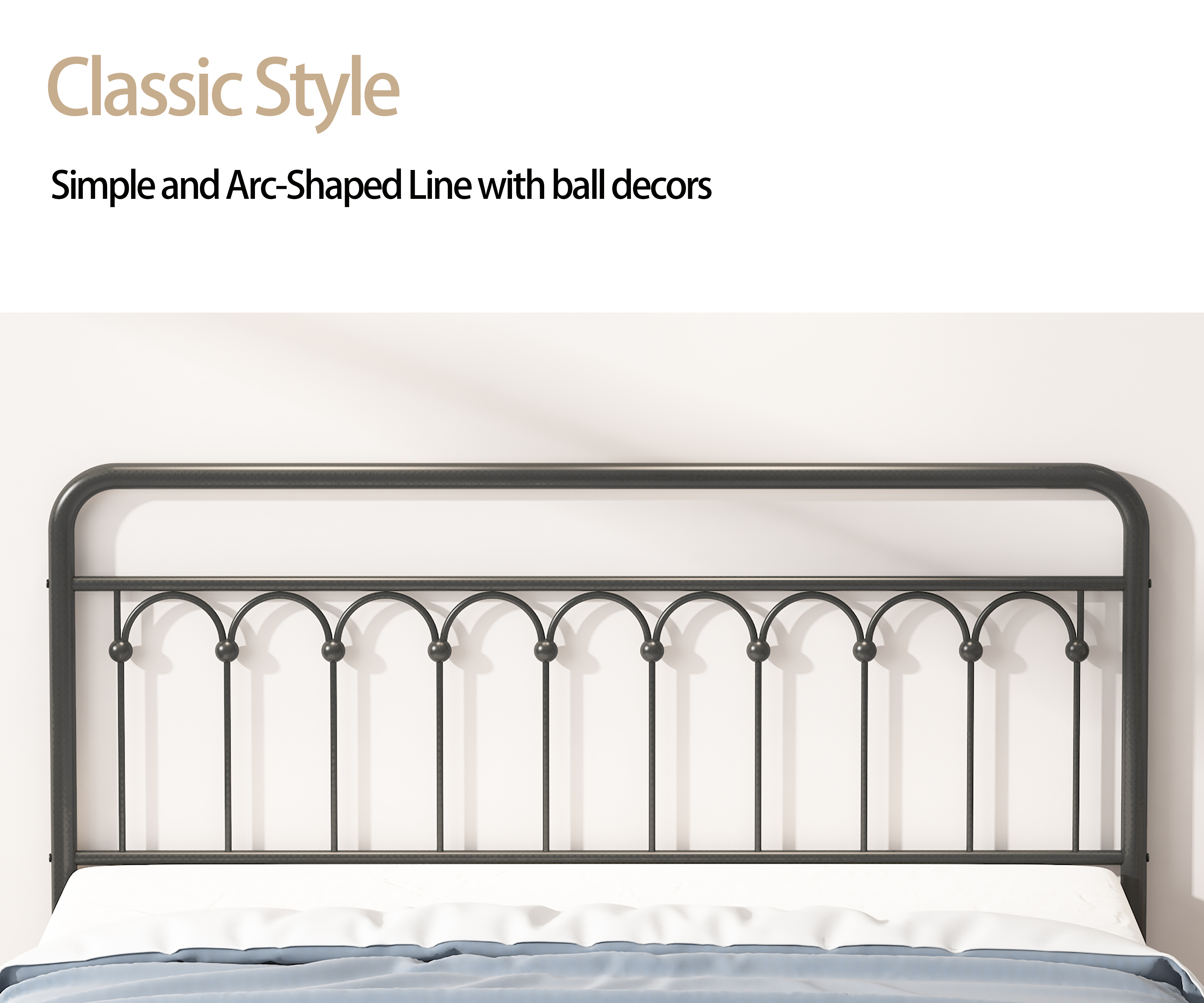 Euroco Metal Queen Size Platform Bed With Headboard and Footboard, Black