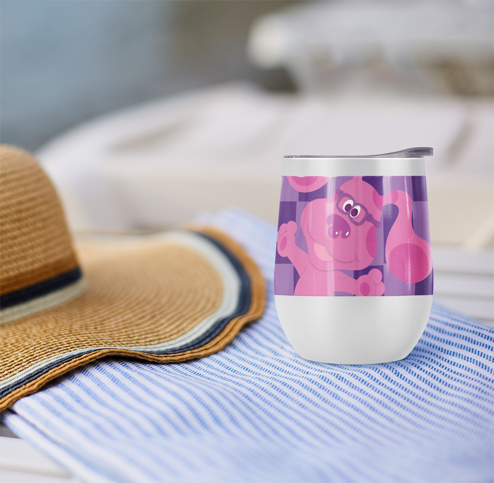 Blues Clues Official Blue'S Clues Large Magenta 12 oz Stemless Tumbler, Stainless Steel Travel Cup|Lake Tumbler|Insulated with Leak Resistant Slide-Lock Lid