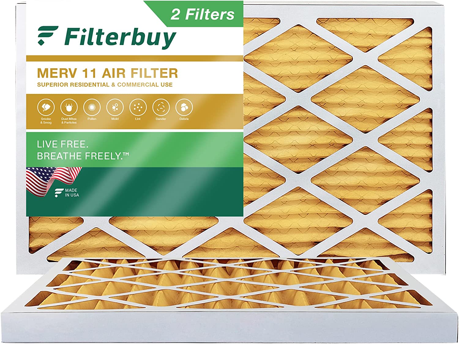 Filterbuy 14x24x2 MERV 11 Pleated HVAC AC Furnace Air Filters (2-Pack)