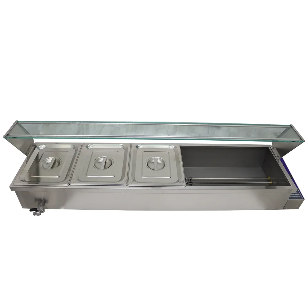 TECHTONGDA Buffet Food Warmer Stainless Steel Bain Marie Buffet Countertop 5 Pan Electric Steam Heater 6
