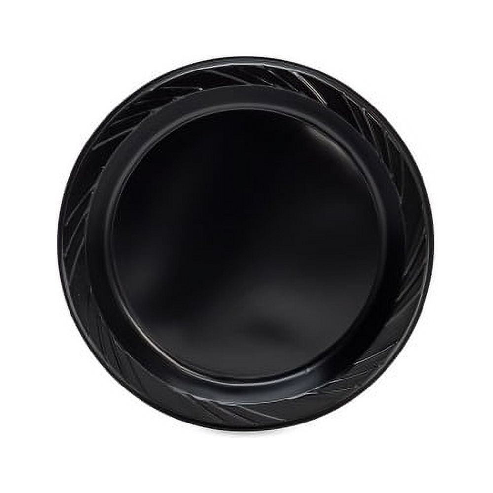 Genuine Joe Round Plastic Black Plates 125 / Pack - 9