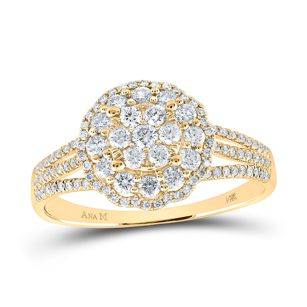 Women's Solid 14kt Yellow Gold Round Diamond Halo Flower Cluster Ring 7/8 Cttw Ring Size 7