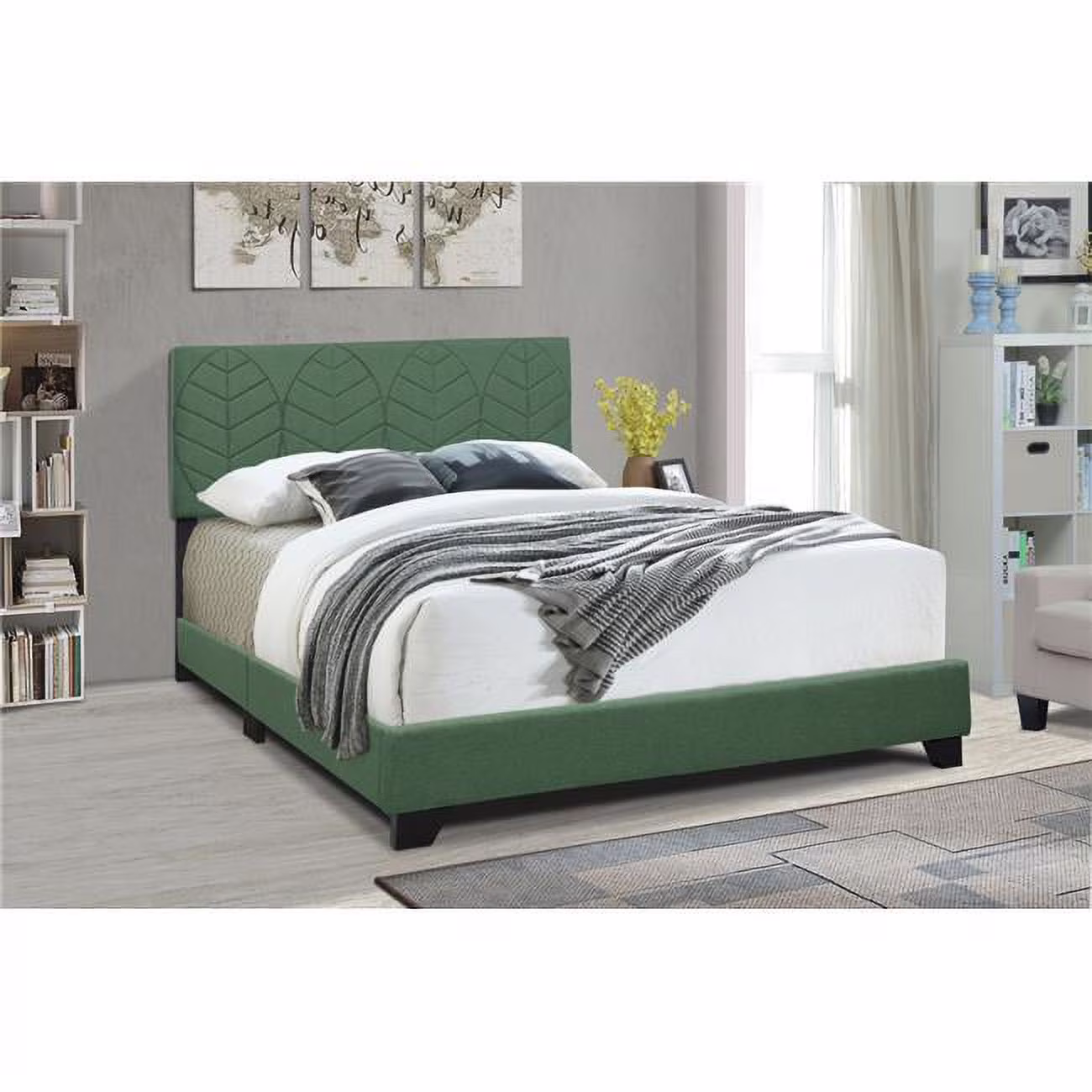 Jordan Kelly All-In-One Upholstered Bed, Green - King Size