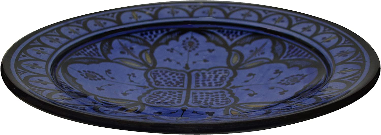 Ceramic Plates Moroccan Safi Serving Plate Large 12 Inches Round Royal Blue