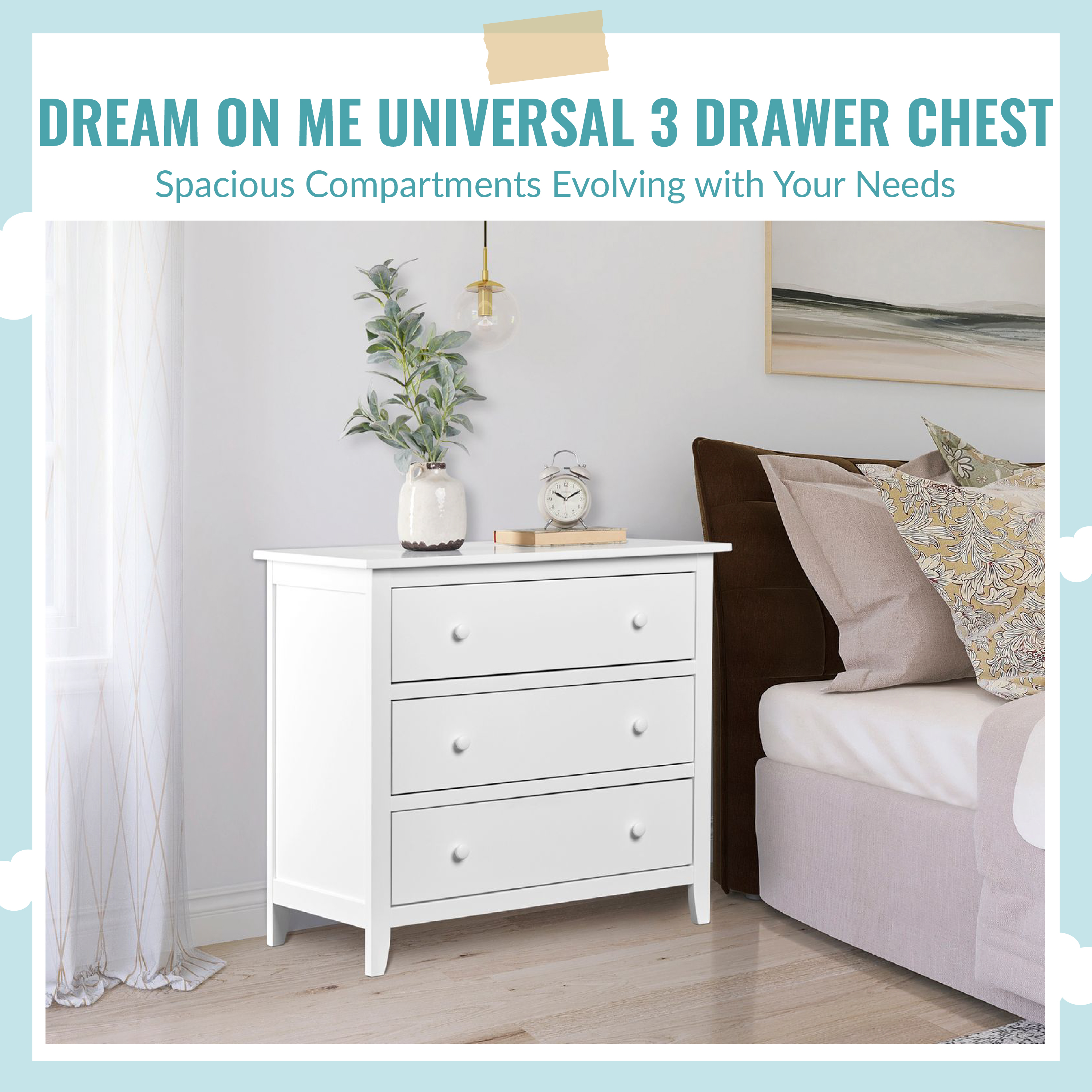 Dream On Me Universal 3 Drawer Chest, White