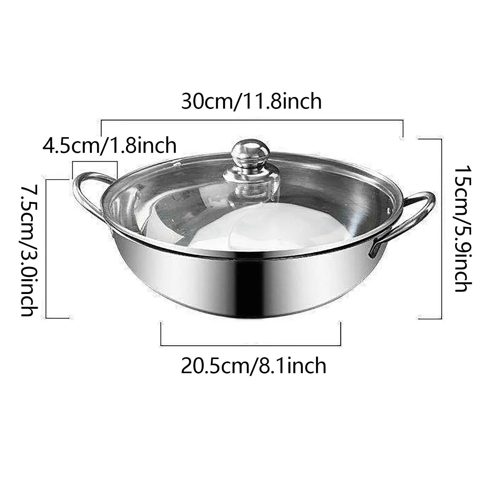 Miumaeov Stainless Steel Pot Shabu Hot Pot 12-inch Dual Site Divider with Glass Lid Hot Pot with Divider Stainless Steel Shabu for Induction Cooktop Gas Stove