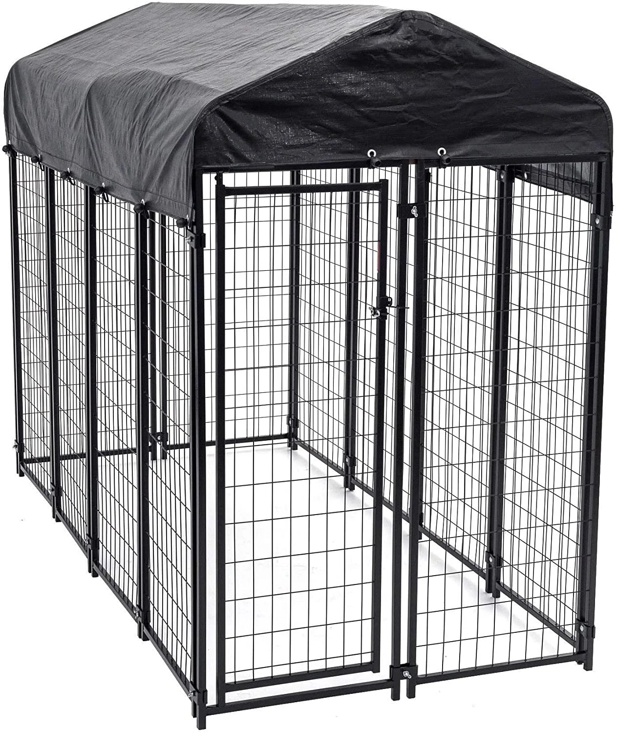 Lucky Dog Single-Door Outdoor Welded Wire Pet Kennel with Cover, Black, 8'L x 4'W x 6'H, 2 Pack