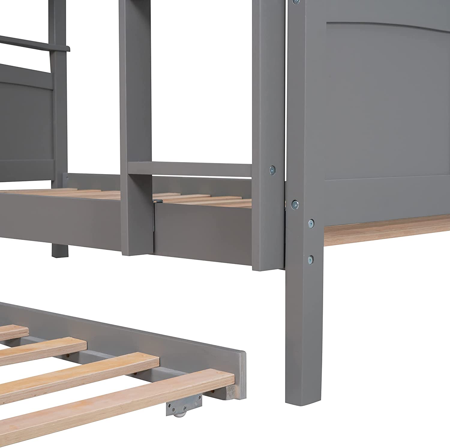 Wooden Bunk Bed With Trundle, Separable Bunk Bed Can Be Separated Into 2 Beds, Grey