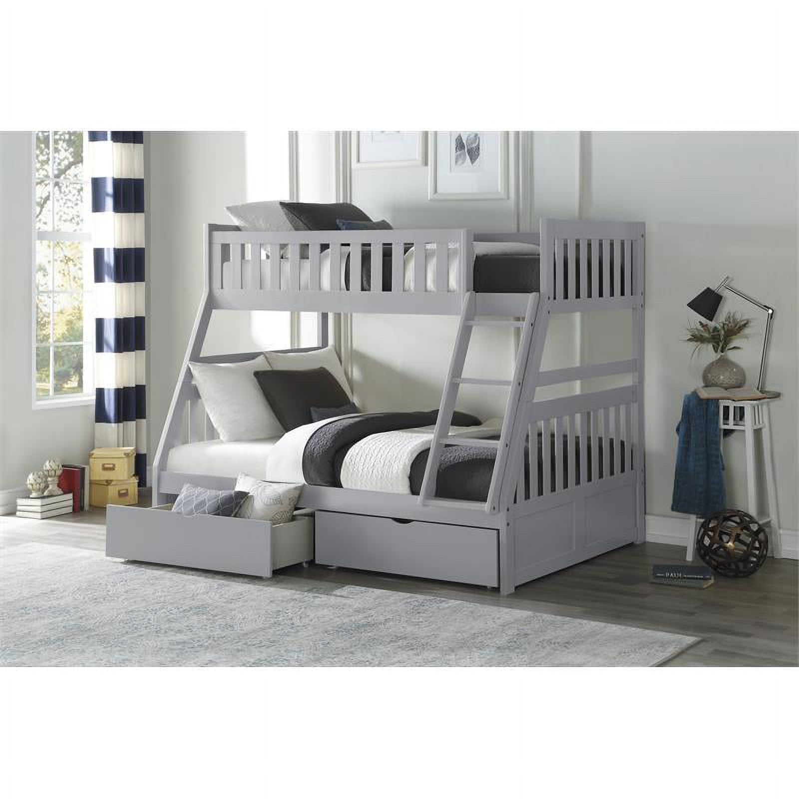 Lexicon Orion Transitional Wood Twin over Full Bunk Bed with Storage Box in Gray