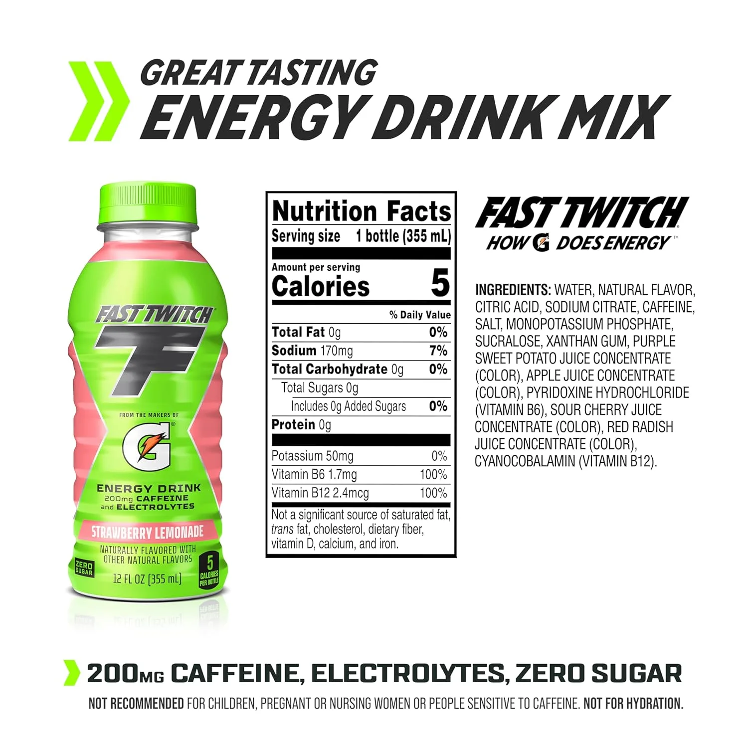 Fast Twitch by Gatorade Energy Drink, Strawberry Lemonade, 12 oz, 12 Pack Bottles