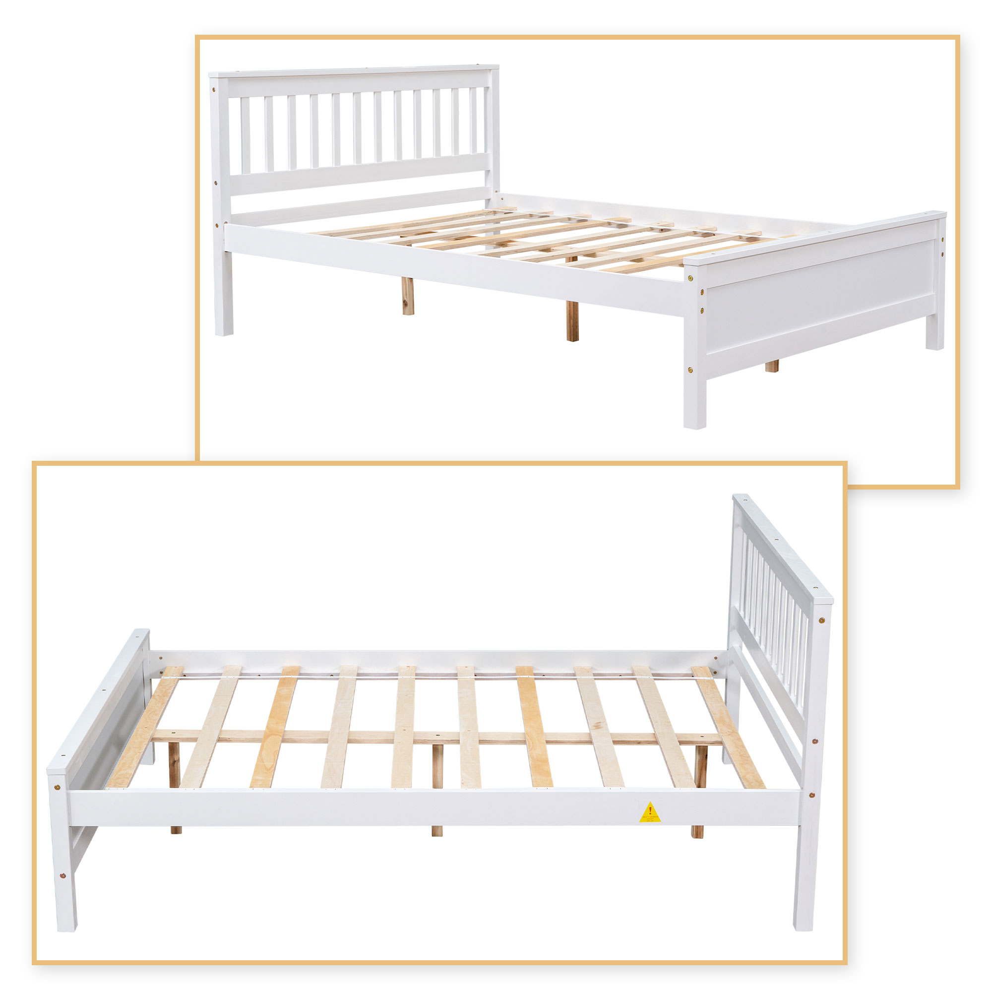 Classic Modern Style Full Size Sturdy Wood Platform Bed with A Nightstand, White