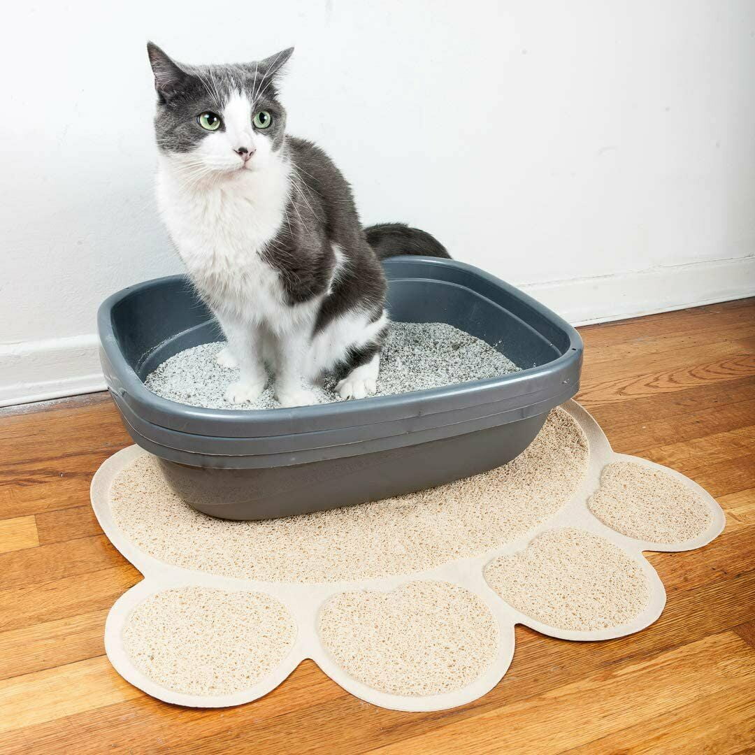 Cat Litter Mat Catcher Non-Slip Paw Print Shape Trapping Mats Pad Unbranded Pet Soft Rug (Beige)