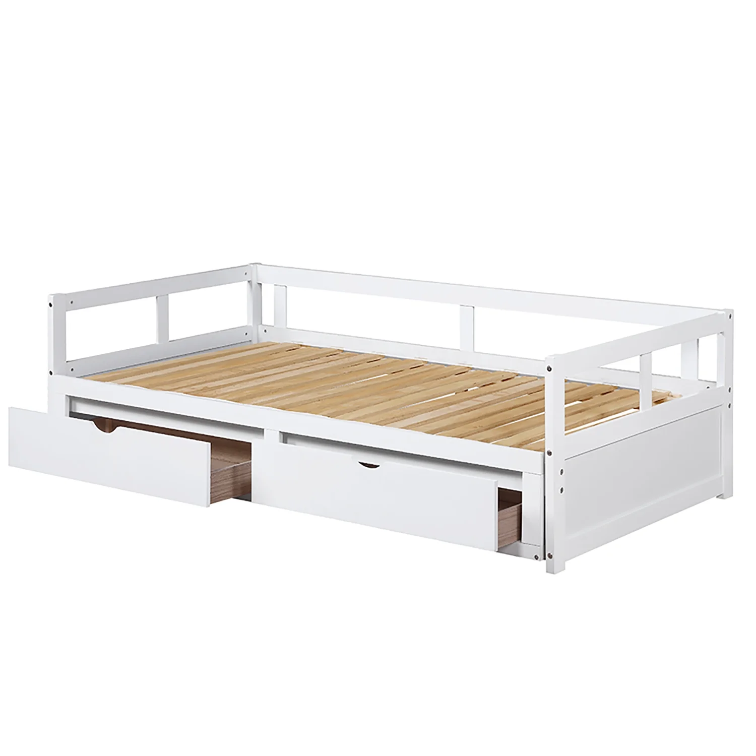 Nestfair White Wooden Daybed with Trundle Bed and Two Storage Drawers