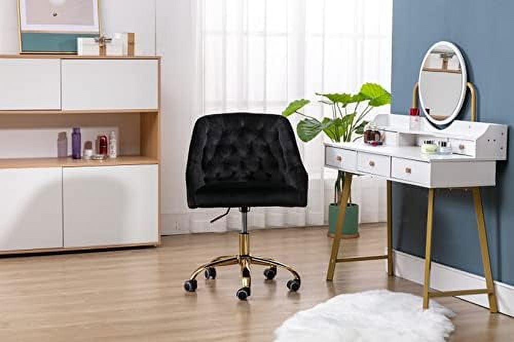 TJUNBOLIFE Comfy Home Office Task Chair with Wheels  Cute Modern Upholstered Velvet Seashell Back Adjustable Swivel Vanity Desk Chair  for Women  for   for Girls  Living Room  Bedroom (Da