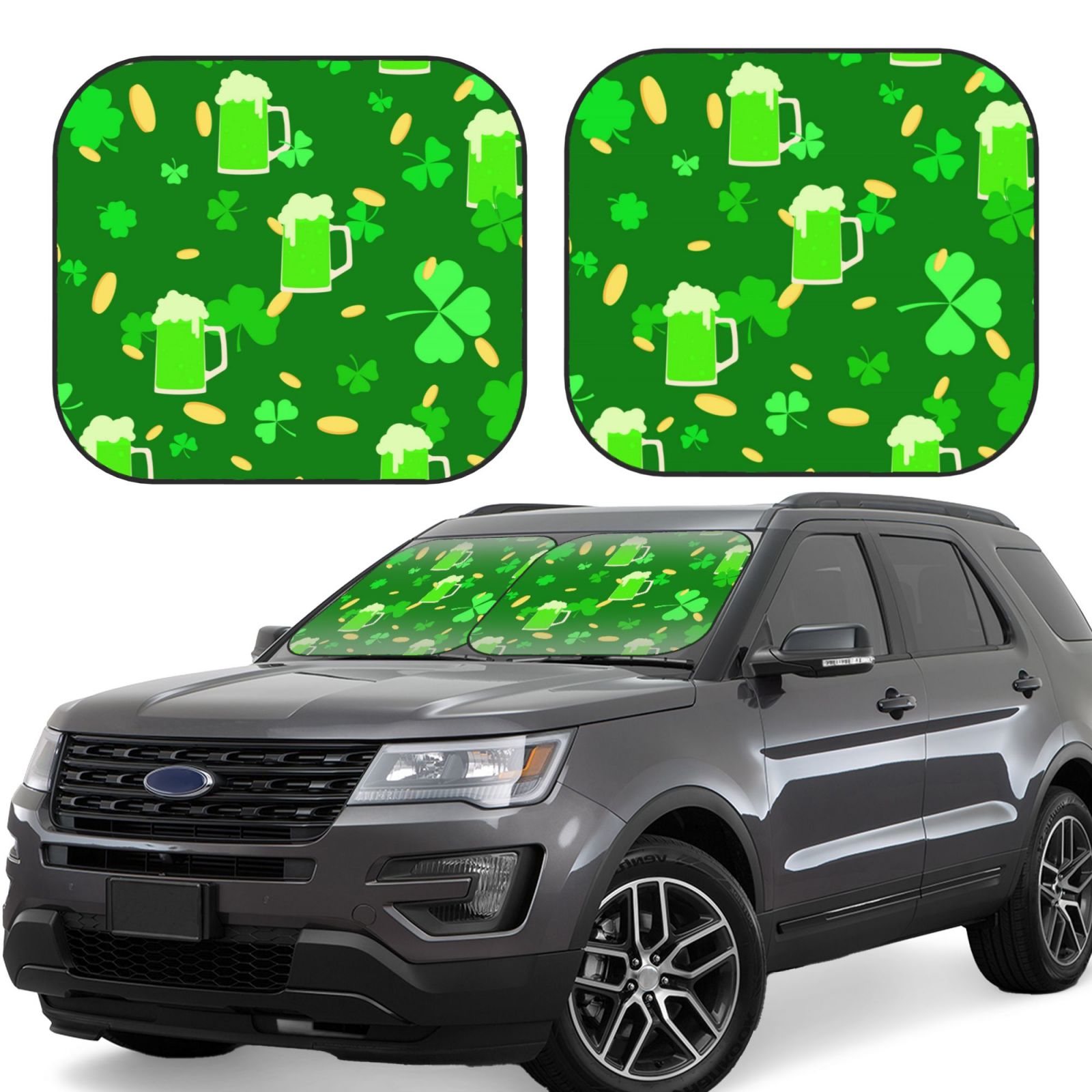Lukts St Patrick'S Day2 Print 2 Piece Car Sun Shade Windshield,Foldable Car Shade Front Windshield With Keeps Your Vehicle Cool, For Most Sedans Suv And Trucks - Small
