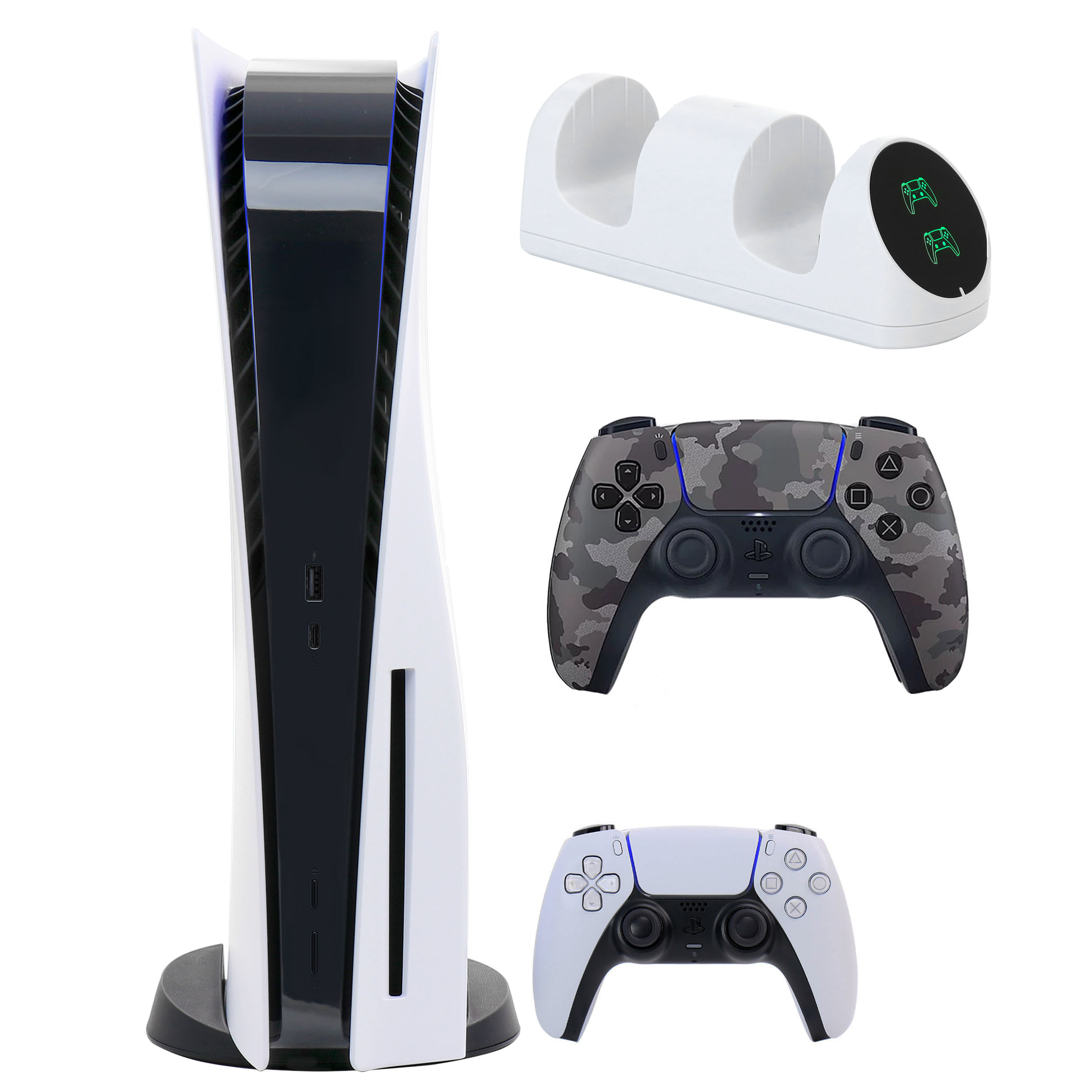 Sony PlayStation 5 Core with Extra Camo Gray Dualsense Controller and Dual Charging Dock