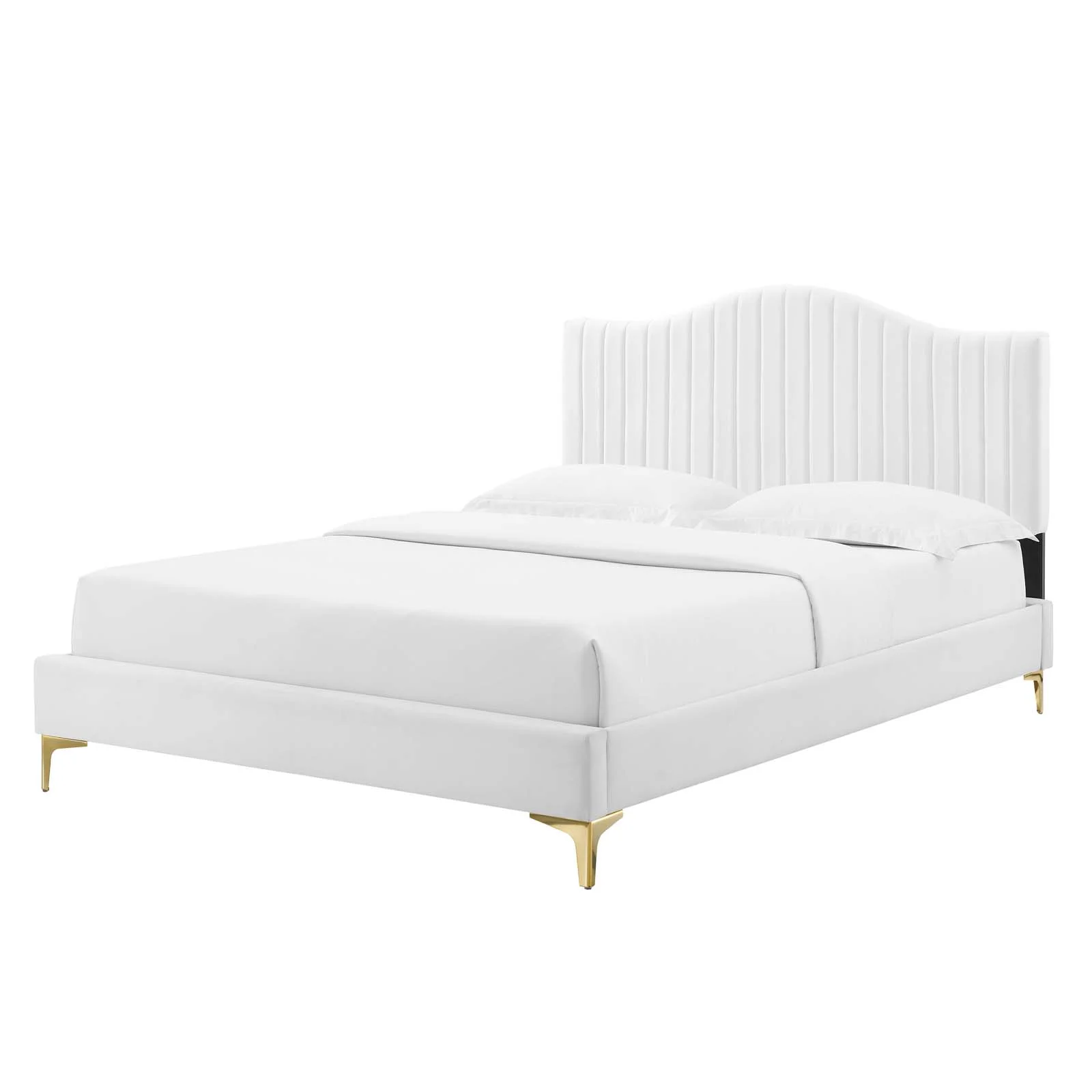 Tufted Platform Bed Frame, Queen Size, Velvet, White, Modern Contemporary Urban Design, Bedroom Master Guest Suite