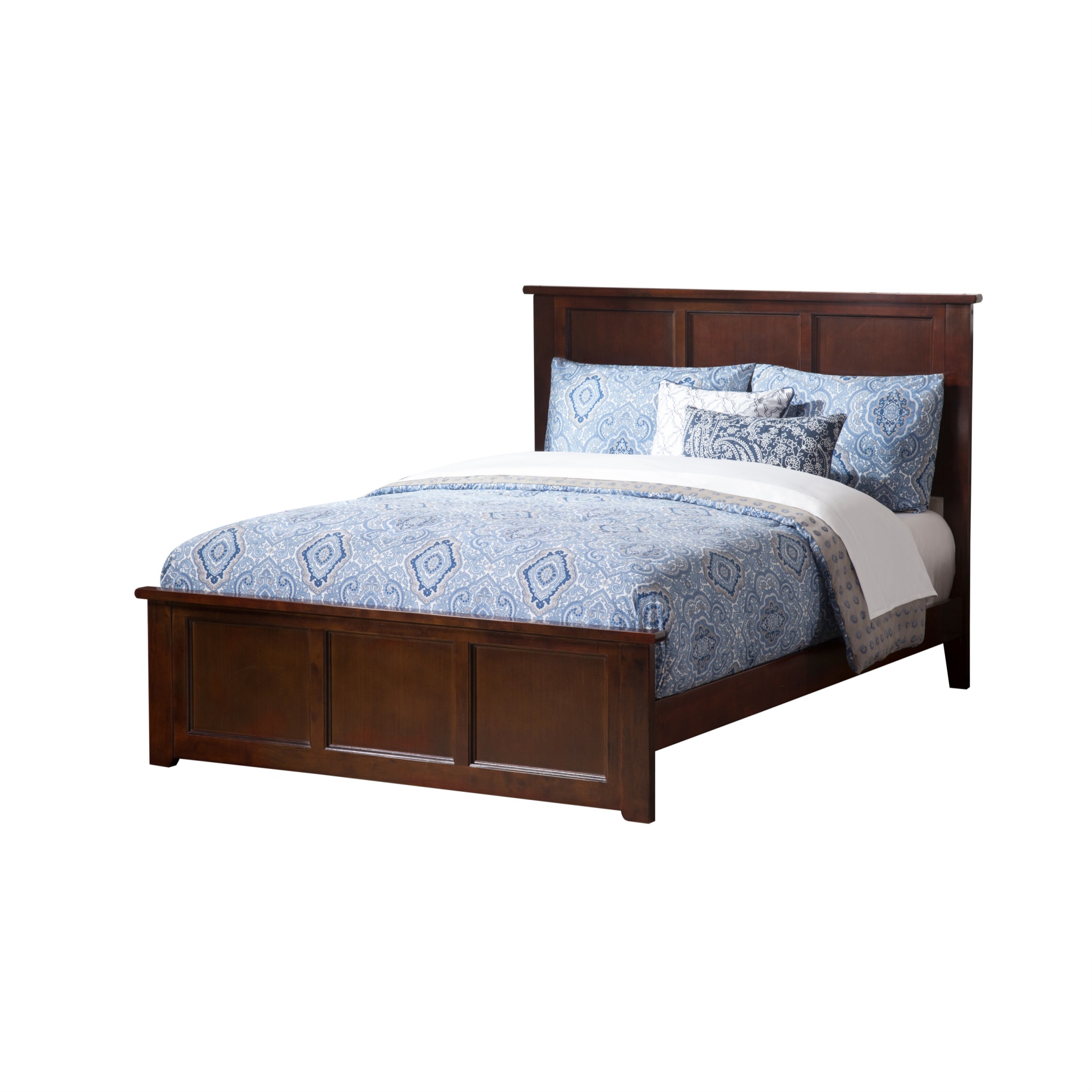 Madison Queen Low Profile Platform Bed with Matching Footboard in Walnut