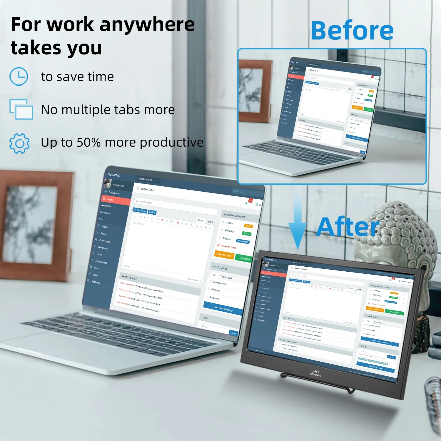 KENOWA Portable and Ultra Thin Monitor with Folding Bracket, 15.6