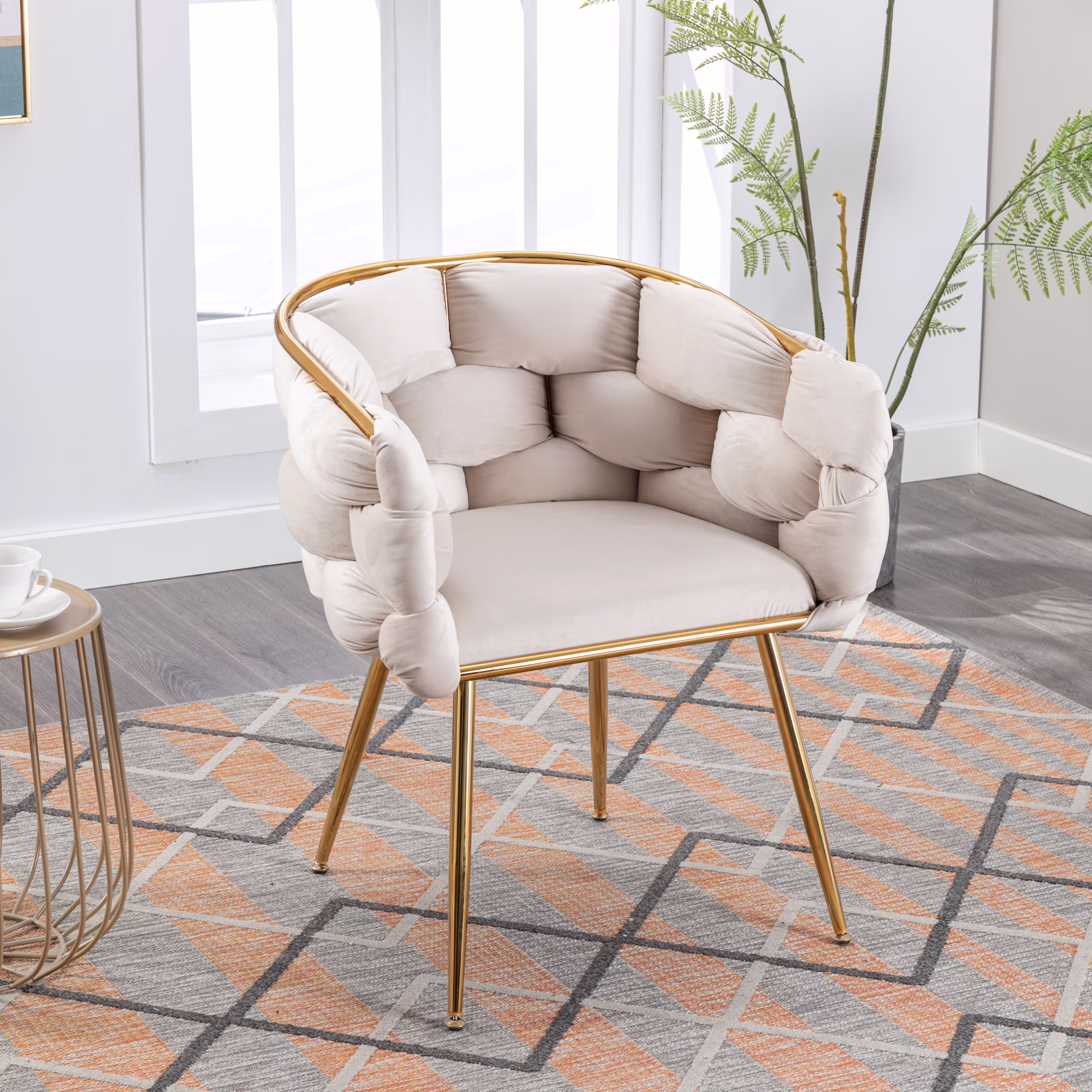 modern simple leisure velvet single sofa chair bedroom lazy person household dresser stool manicure table back chair beige